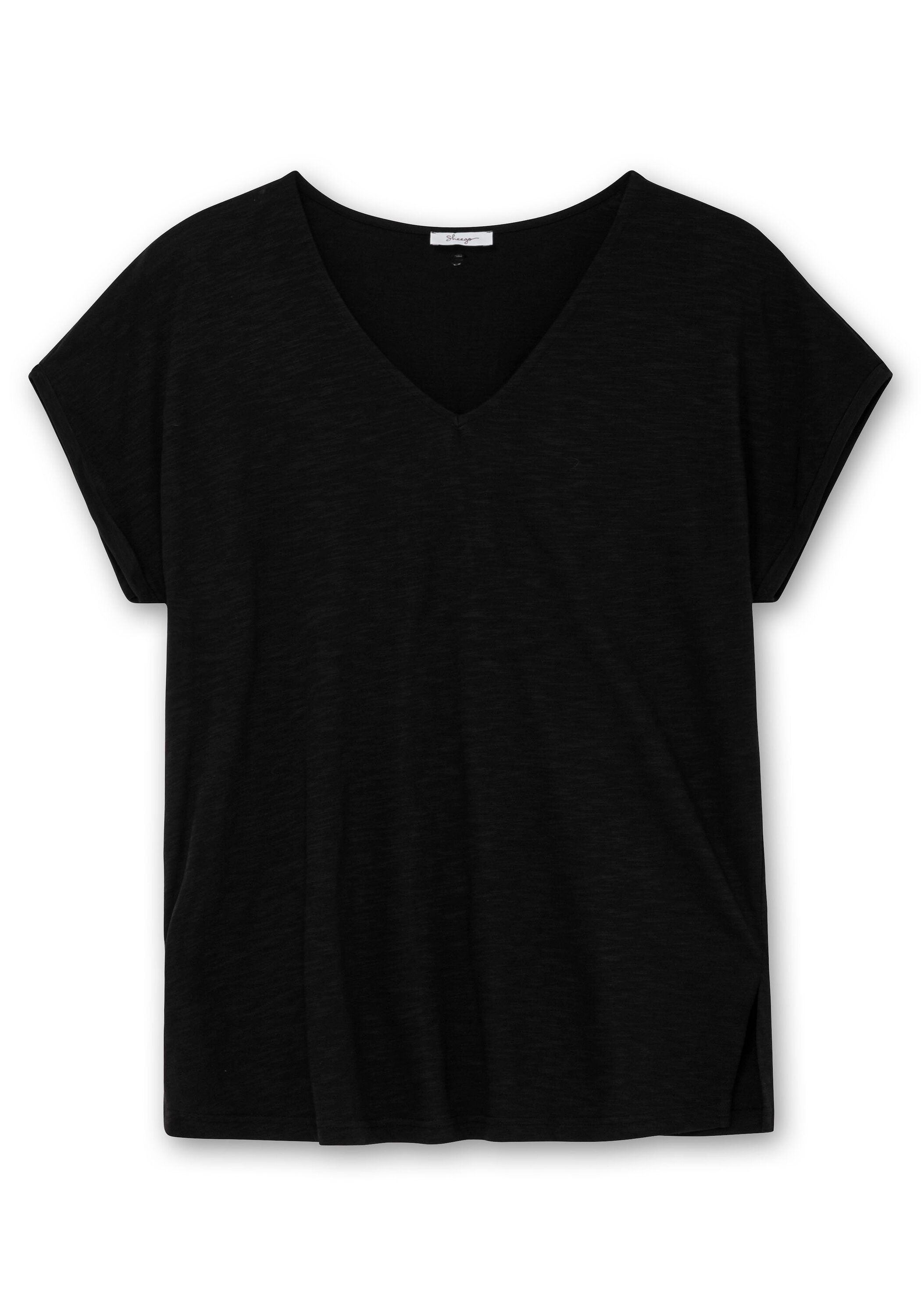 Sheego T-Shirt »T-Shirt mit V-Ausschnitt, aus Flammgarn«
