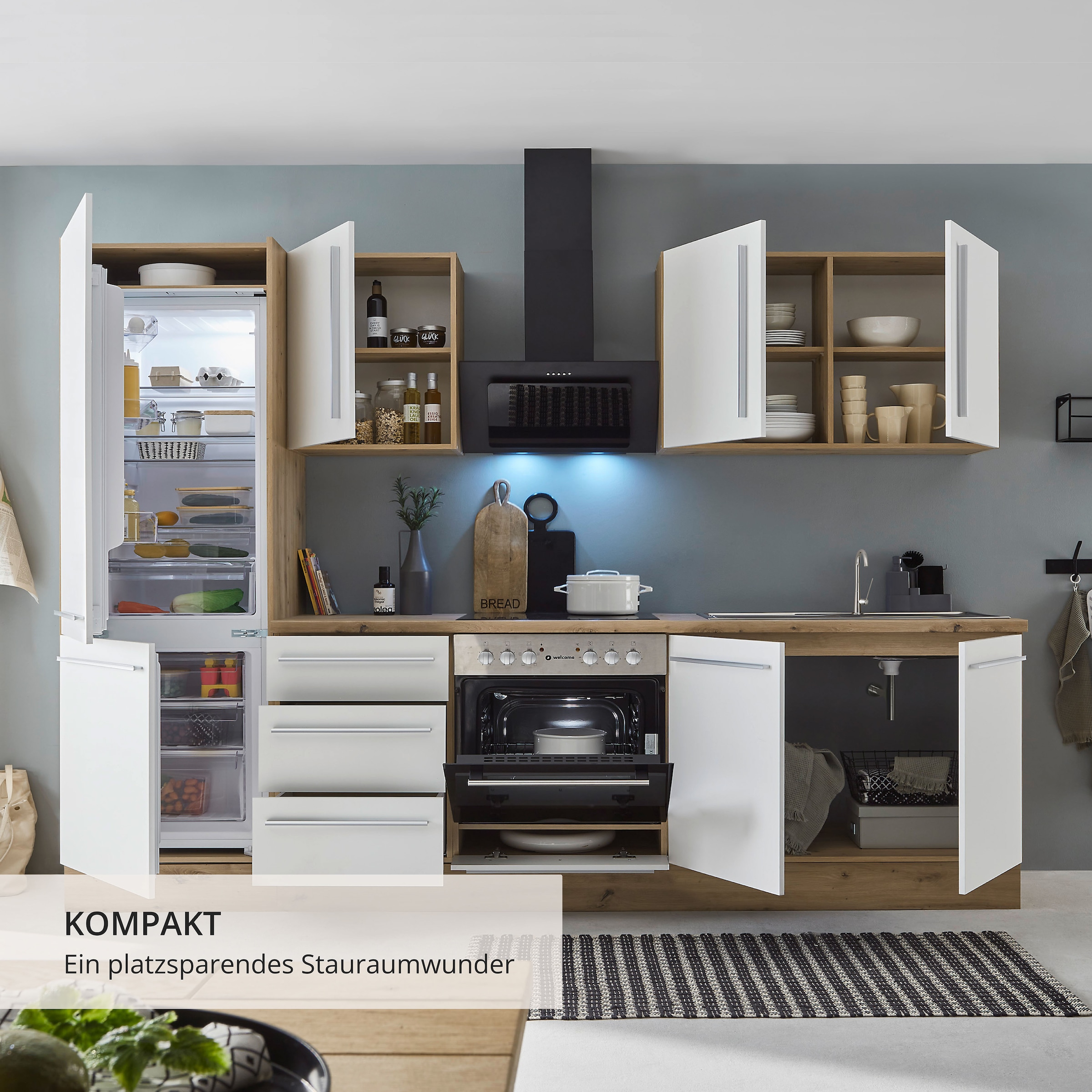 KOCHSTATION Küchenzeile »KS-Florida mit 38mm starker Arbeitsplatte« Breite 270 cm, wahlweise mit E-Geräten, Soft-Close-Funktion