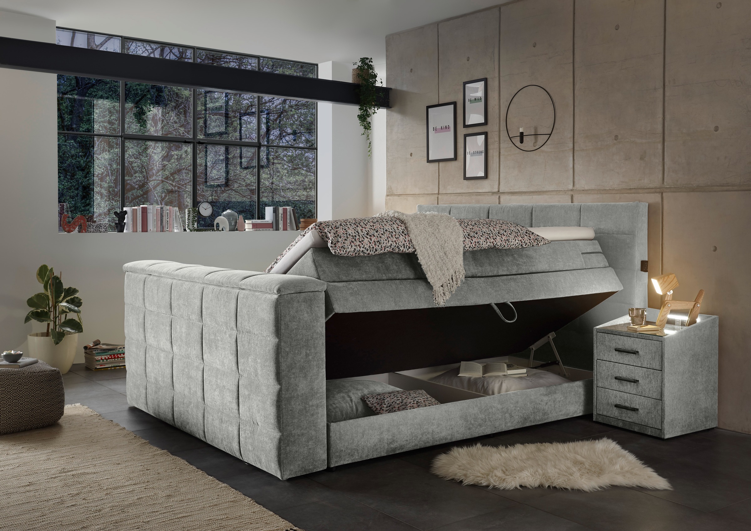 ED EXCITING DESIGN Boxspringbett »Denver«, mir motorisierter TV-Halterung bis 40 Zoll, Duo-Matratze und Bettkasten