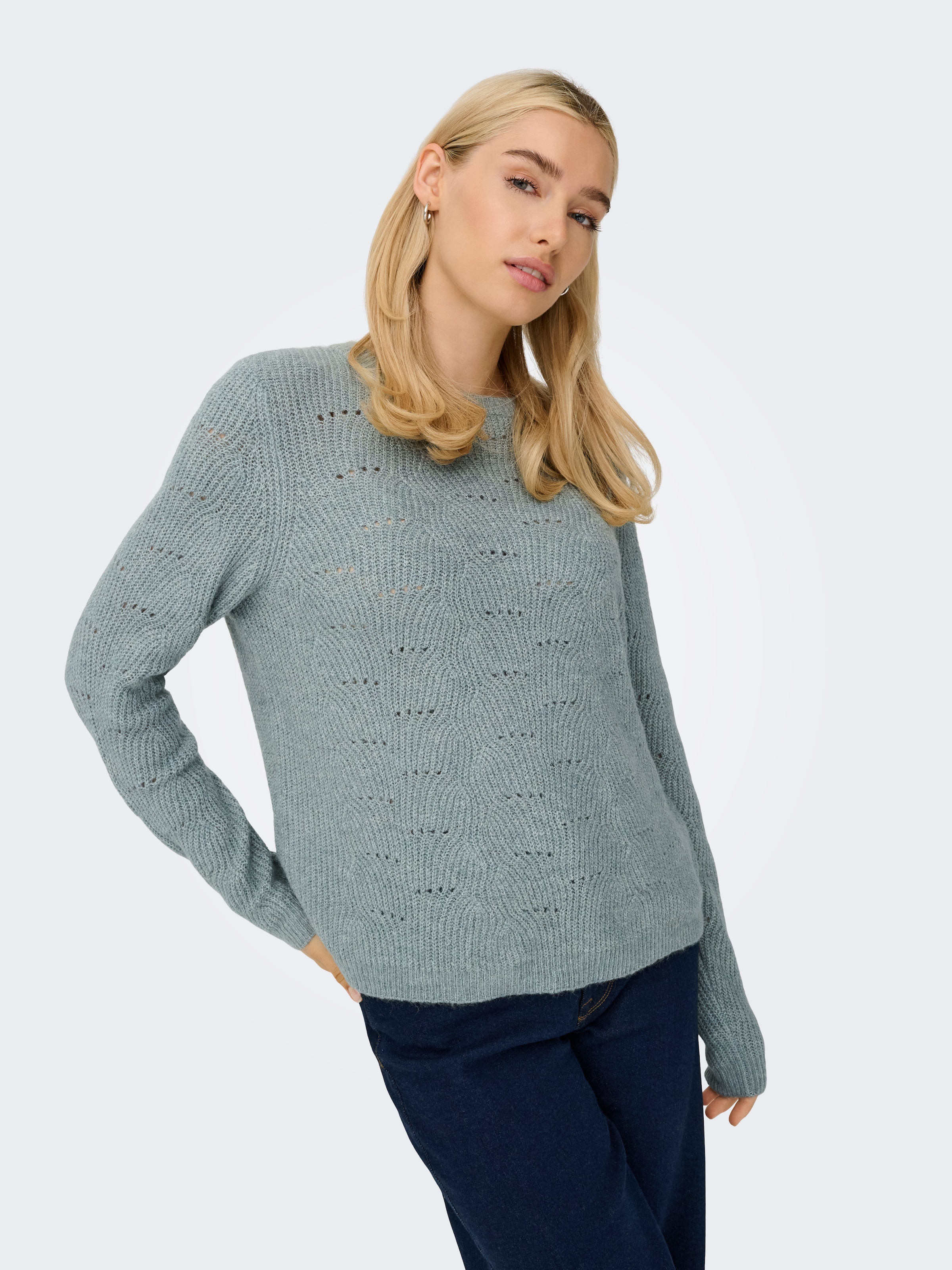 ONLY Rundhalspullover »ONLLOLLI L/S PULLOVER KNT NOOS« Materialmix