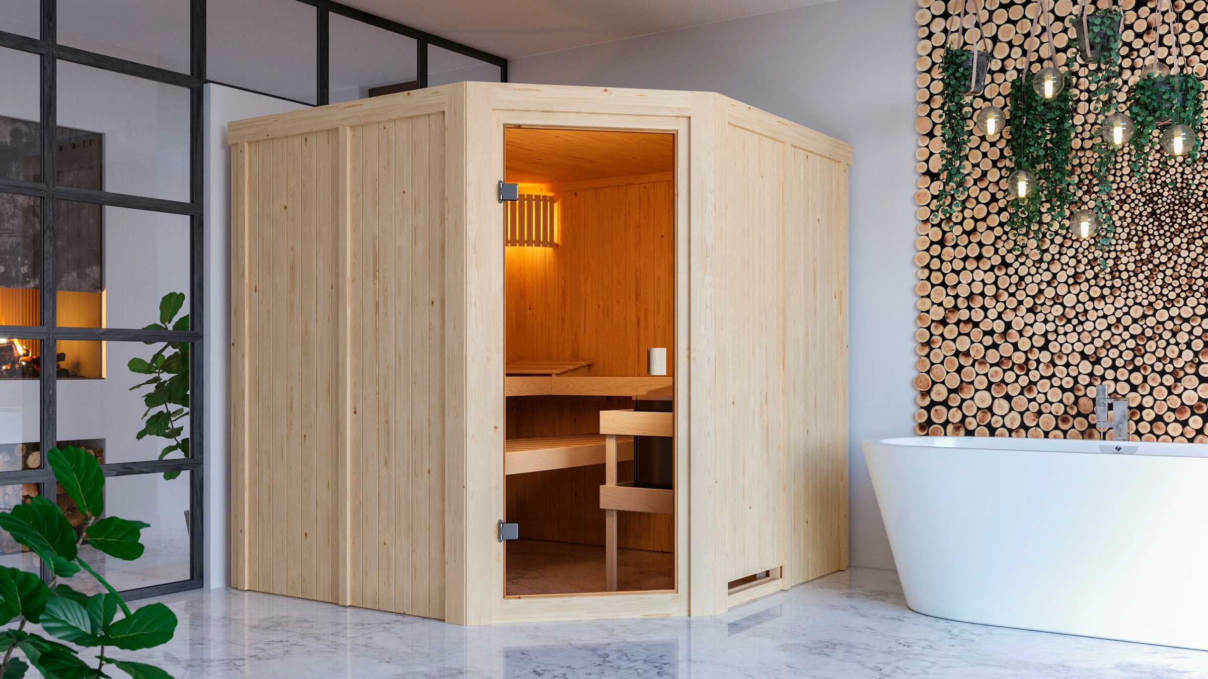 welltime Sauna »Käthe«, 9-kW-Ofen mit int. Steuerung