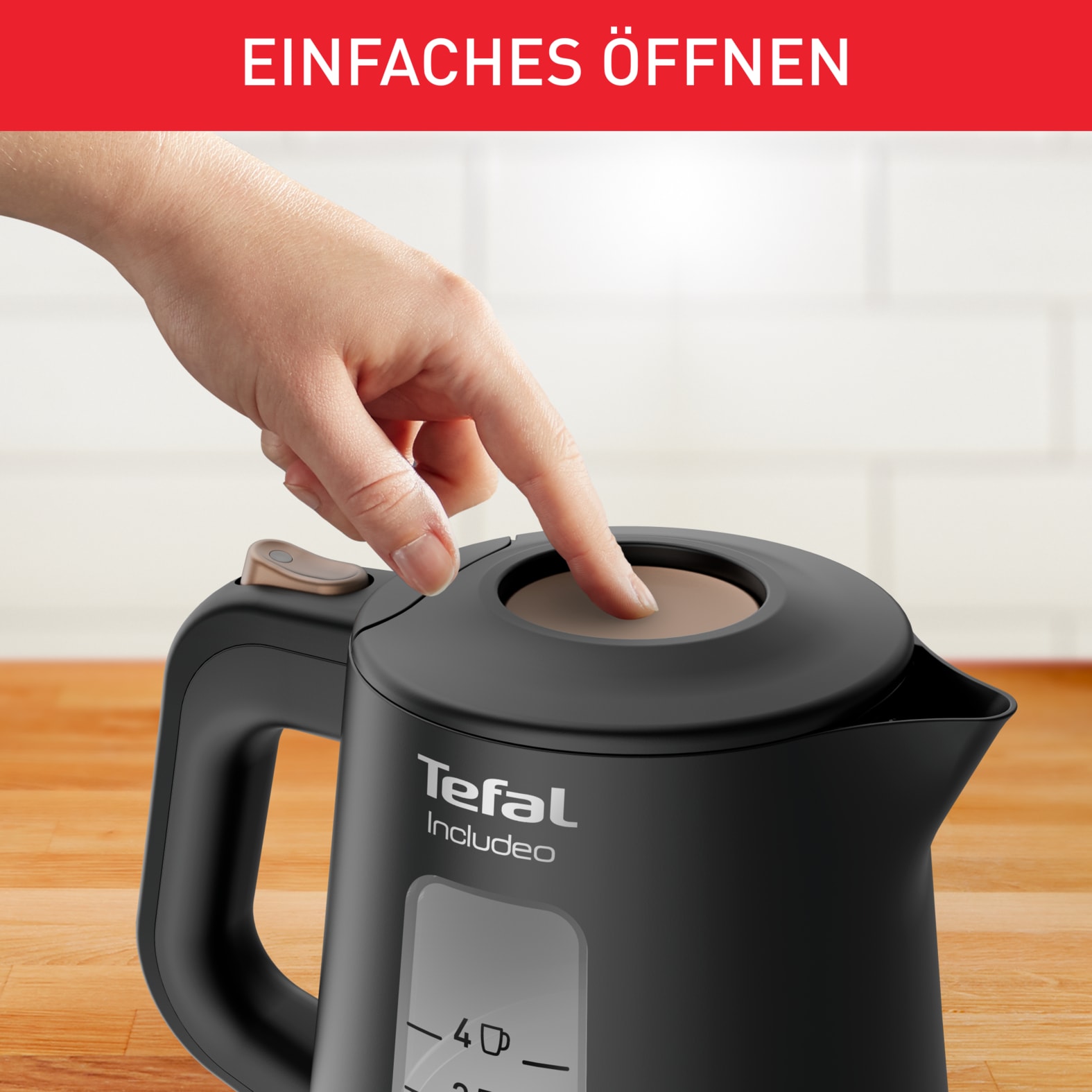 Tefal Wasserkocher »KI5338 Includeo« 1 l 2400 W Anti-Rutsch-Griff, Wasserstandsanzeige, herausnehmbarer Filter