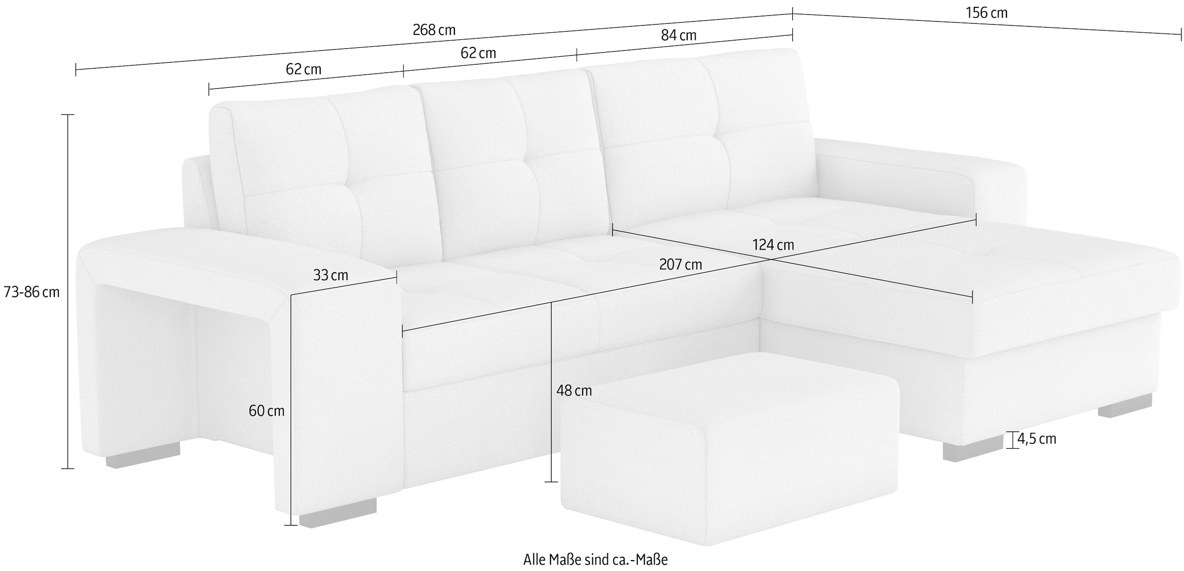 COTTA Ecksofa »Mattina L-Form«, mit Hocker, wahlweise mit Bettfunktion & Bettkasten