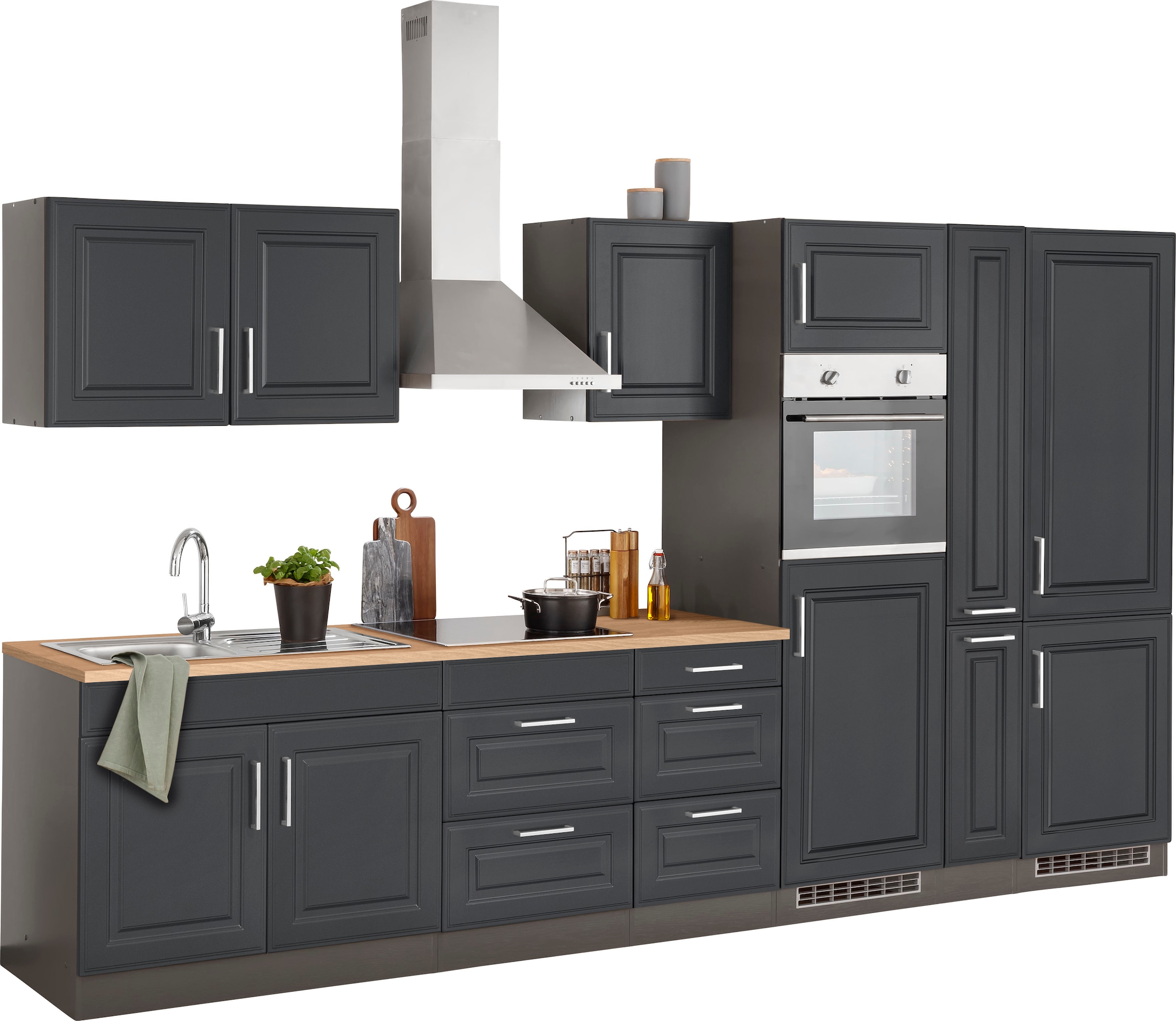 KOCHSTATION Küchenzeile »KS-Stockholm« Breite 360 cm, mit hochwertigen MDF Fronten im Landhaus-Stil