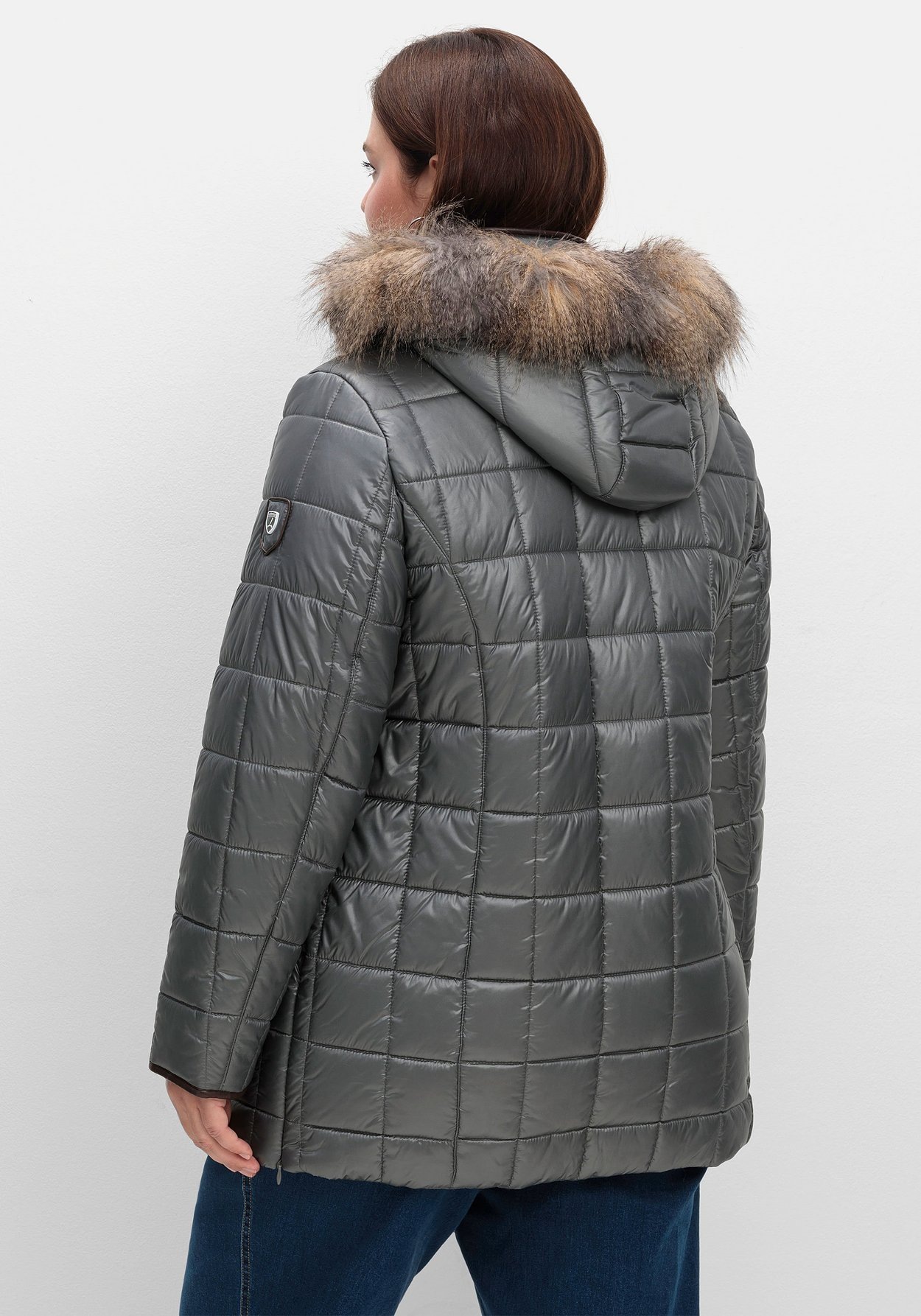 Sheego Steppjacke »Steppjacke mit Kunstfell-Kapuze, dezent glänzend«