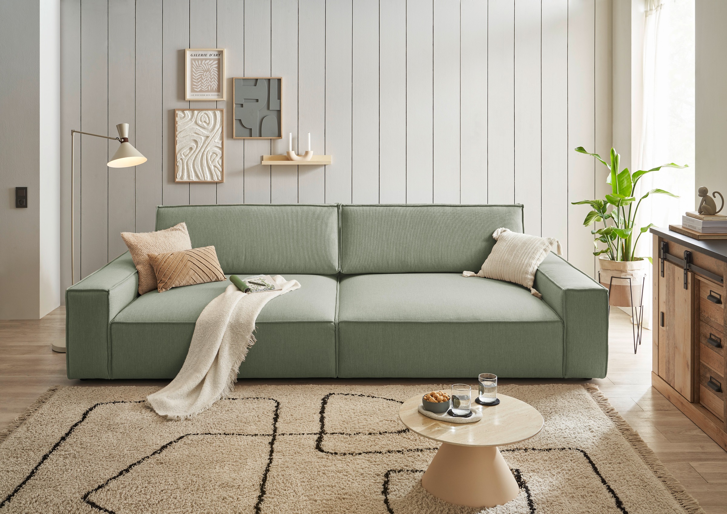 Home affaire Big-Sofa »NEU: SHERWOOD XXL, Big-Sofa (316cm), extra tiefe Sitzfläche 95 cm«, bequemer Sitzkomfort, Cord u. Leinenoptik, Kedernaht