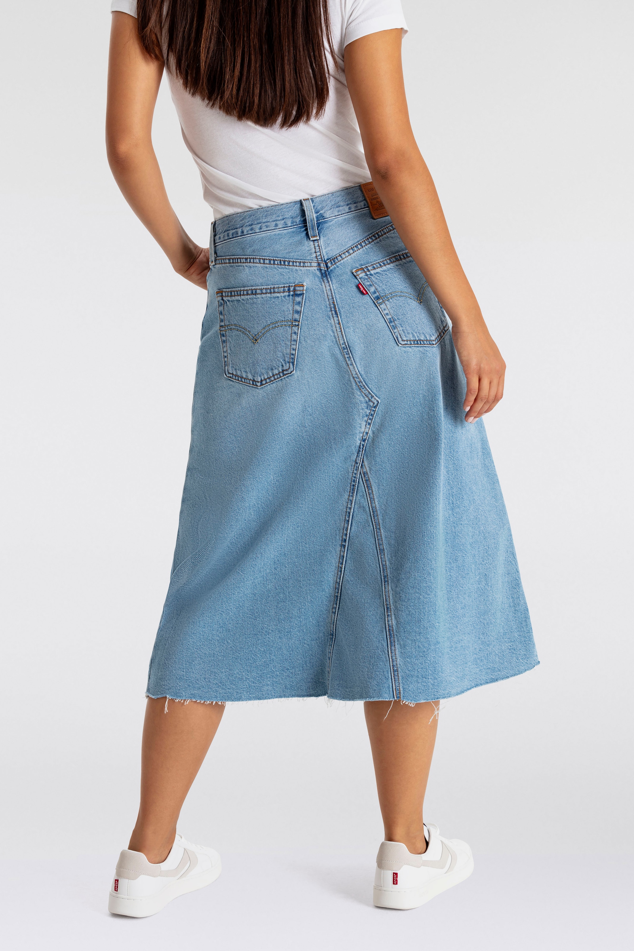 Levi's® Jeansrock »HR A LINE DECON SKIRT«, in trendy Midi-Länge mit ausgefranster Kante