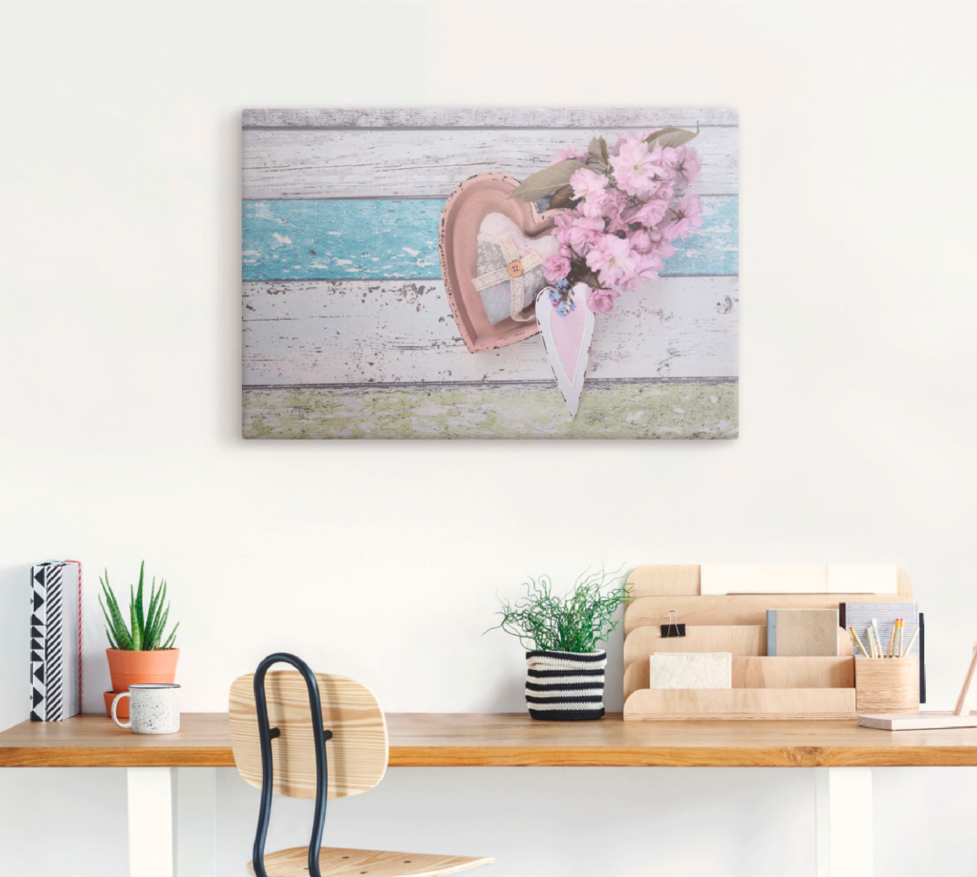 Artland Leinwandbild »Stillleben mit Kirschblüten und Herzen«, Arrangements, (1 St.), auf Keilrahmen gespannt