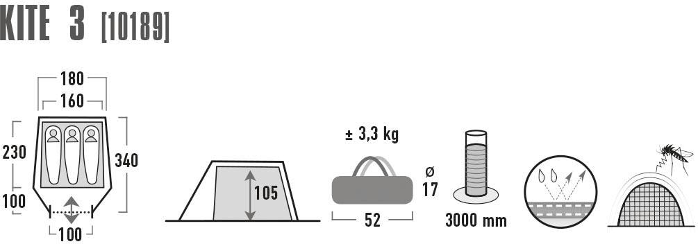 High Peak Tunnelzelt »Kite 3«, 3 Personen, (mit Transporttasche)