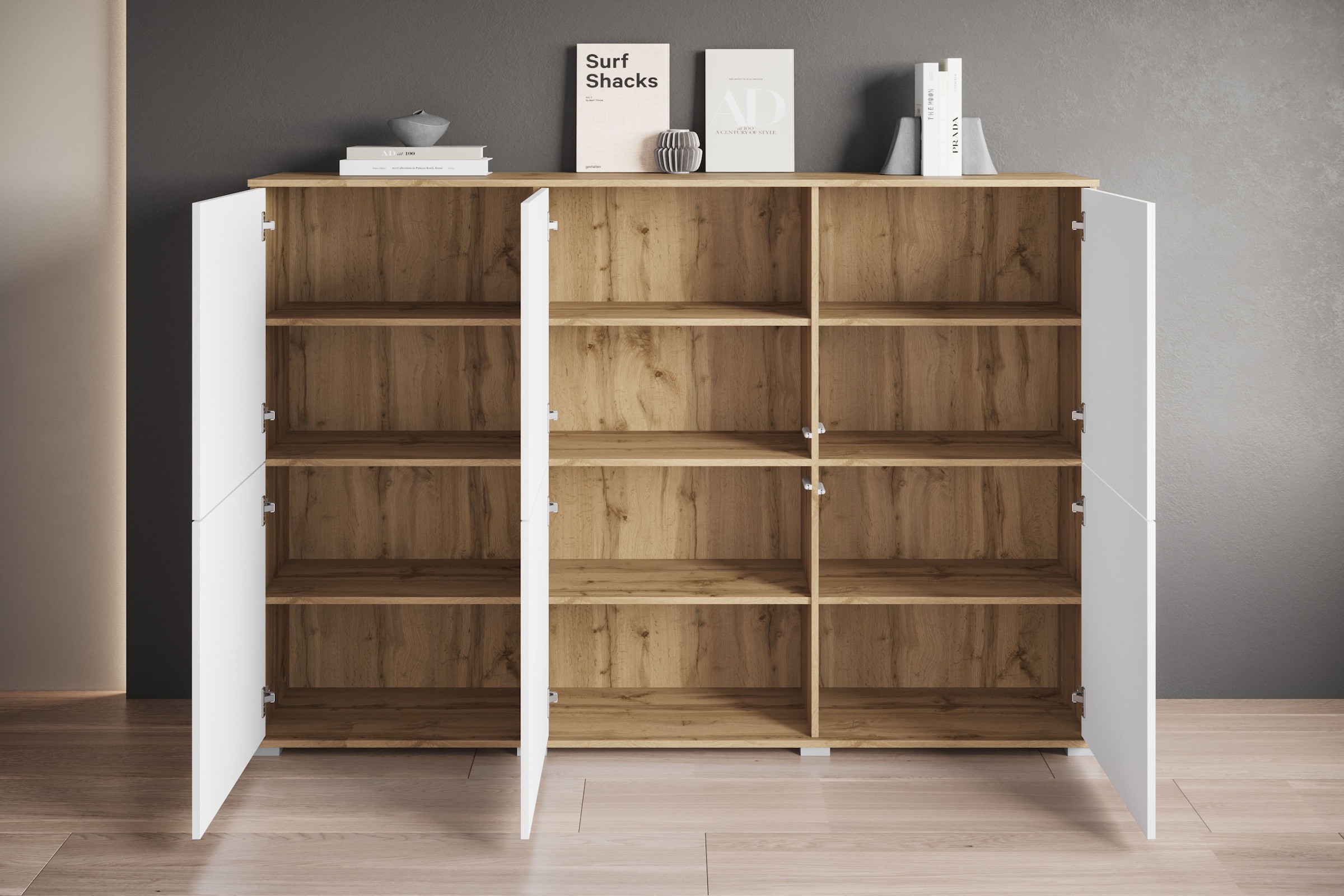 OTTO home Highboard »Kenia, moderne grifflose Hochkommode mit 6 Türen, Breite 180 cm« 1 Stk. tlg. Push-to-Open-Fronten, höhenverstellbaren Einlegeböden
