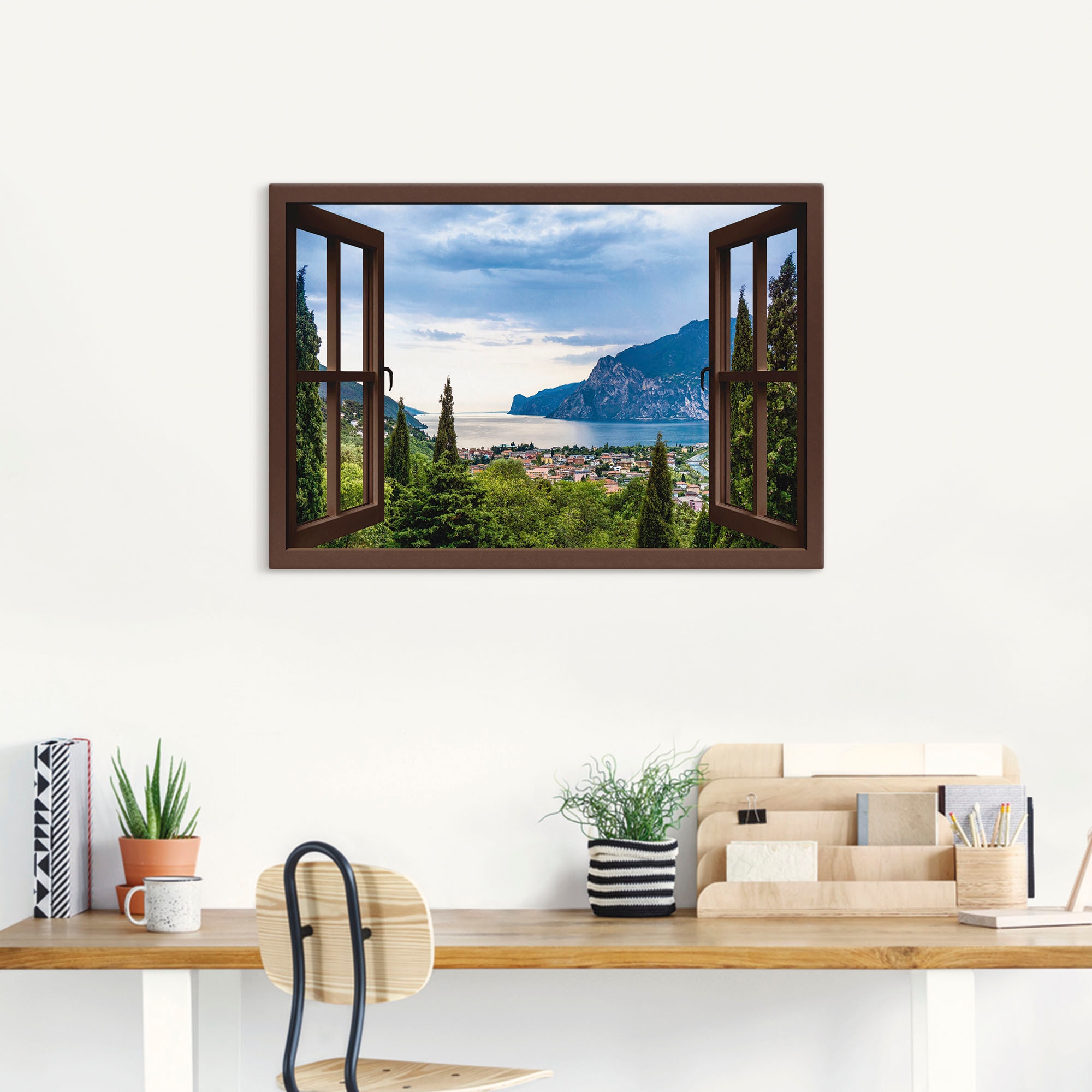 Artland Wandbild »Gardasee durchs braune Fenster« Seebilder 1 Stk. tlg. als Alubild, Leinwandbild in verschied. Größen