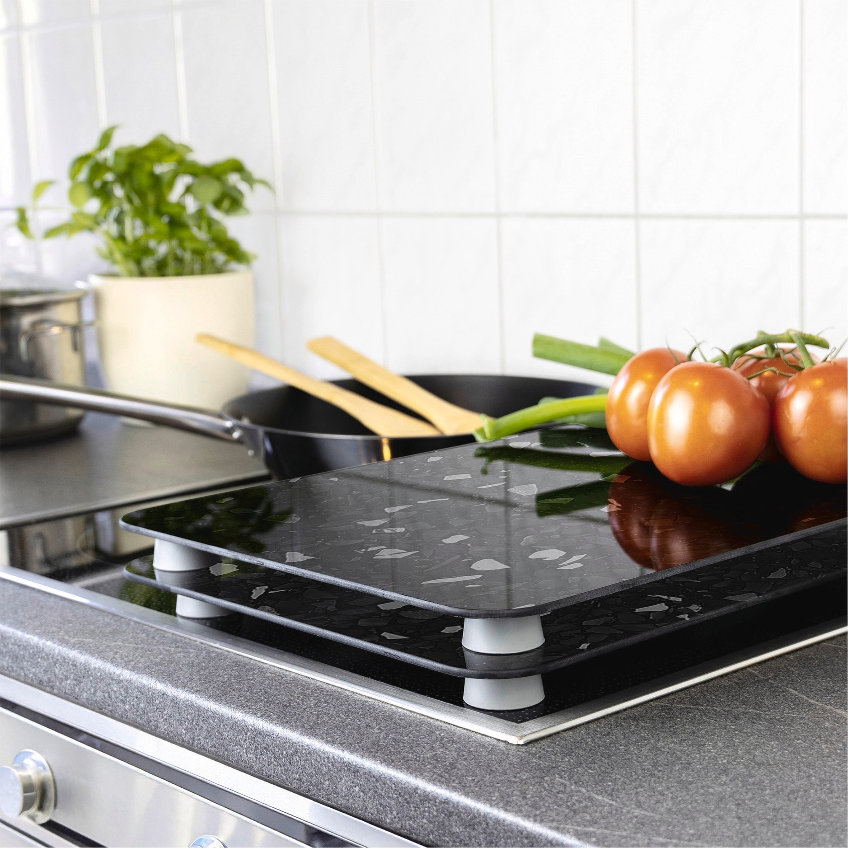 WENKO Herd-Abdeckplatte »Universal Modell Terrazzo«, (Set, 2 tlg.), Herdabdeckung für alle Herdarten, kratzfest, mit rutschfesten Füßen
