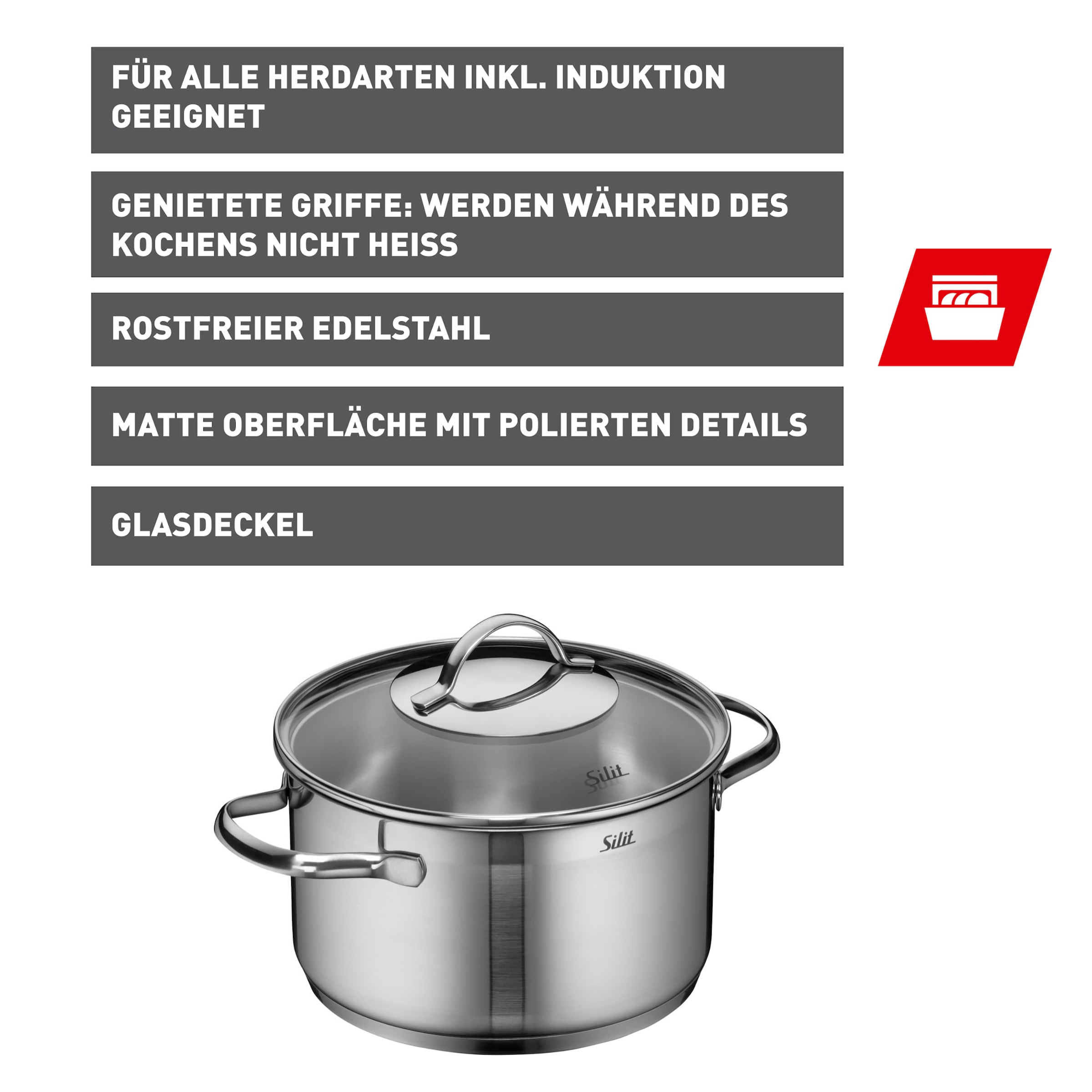 Silit Kochtopf »Achat«, Edelstahl 18/10, (2 tlg.), rostfrei, Silitherm-Allherdboden, induktionsgeeignet