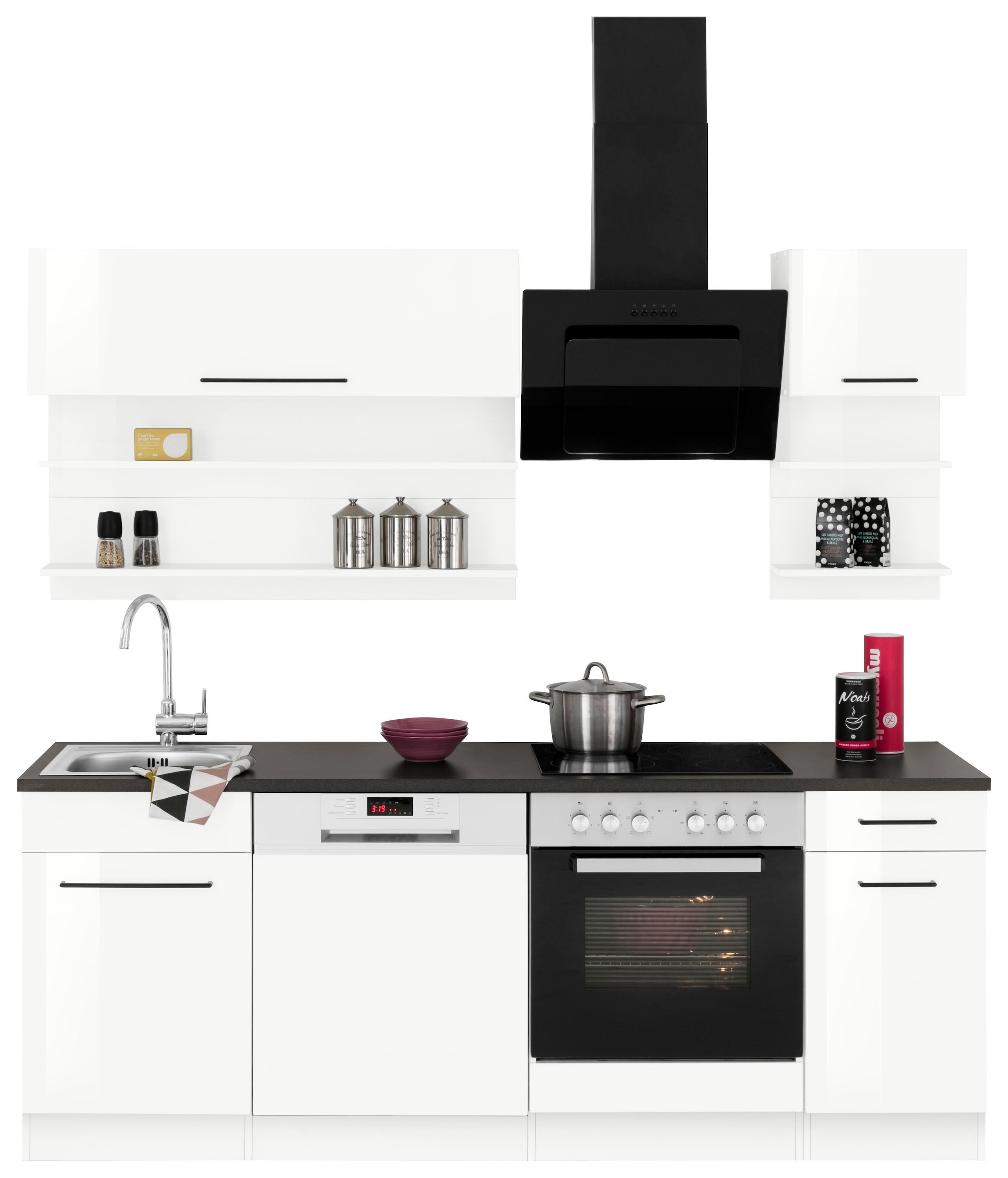 KOCHSTATION Küchenzeile »KS-Tulsa« ohne E-Geräte, Breite 210 cm, schwarze Metallgriffe, MDF Fronten