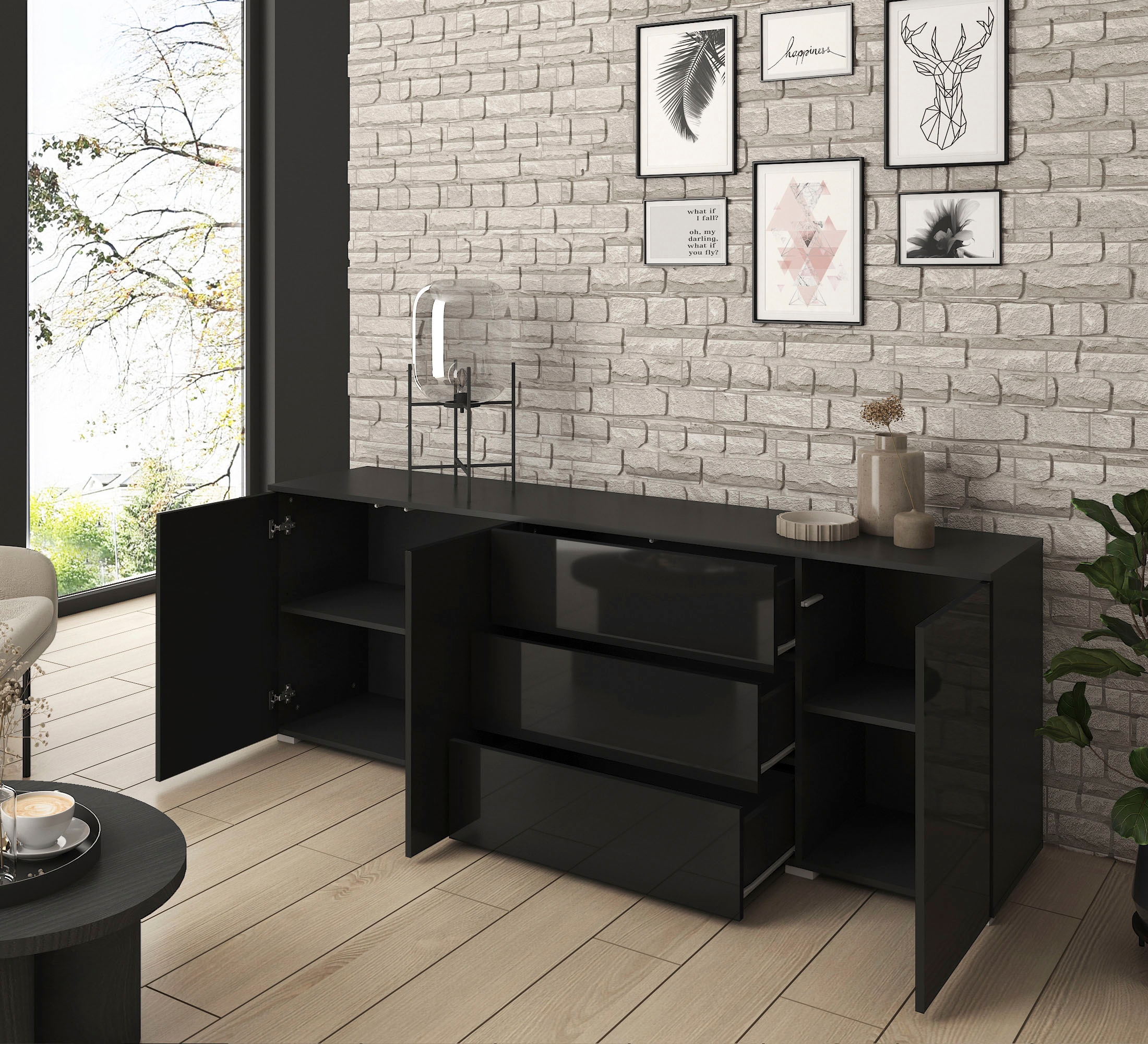 INOSIGN Sideboard »PARIS«, (1 St.), Moderne 190cm breite grifflose Kommode, vielseitig einsetzbar