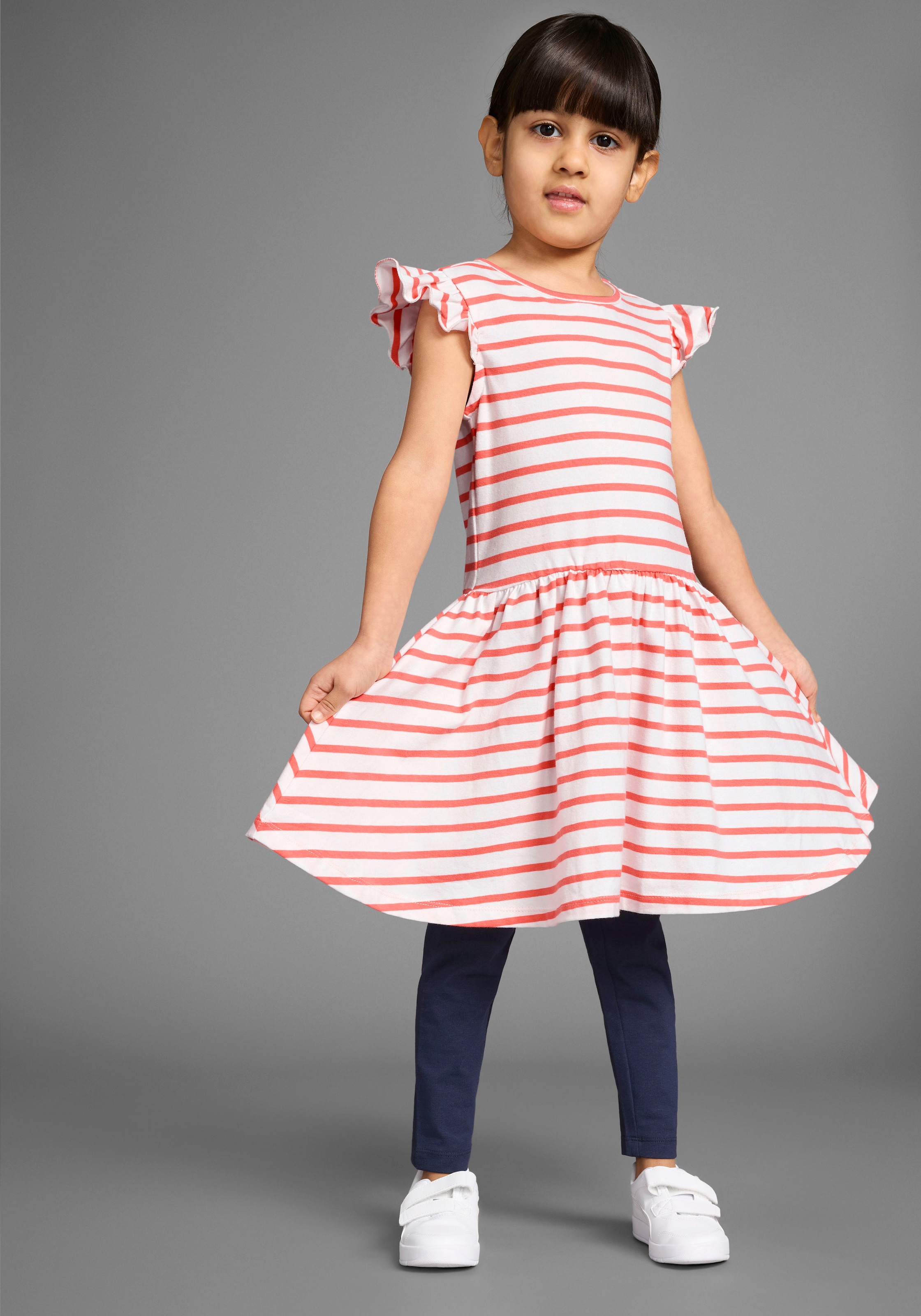 KIDSWORLD Jerseykleid »2er Pack Shirtkleider«, (Packung, 2 tlg.), 1x uni und 1 x geringelt