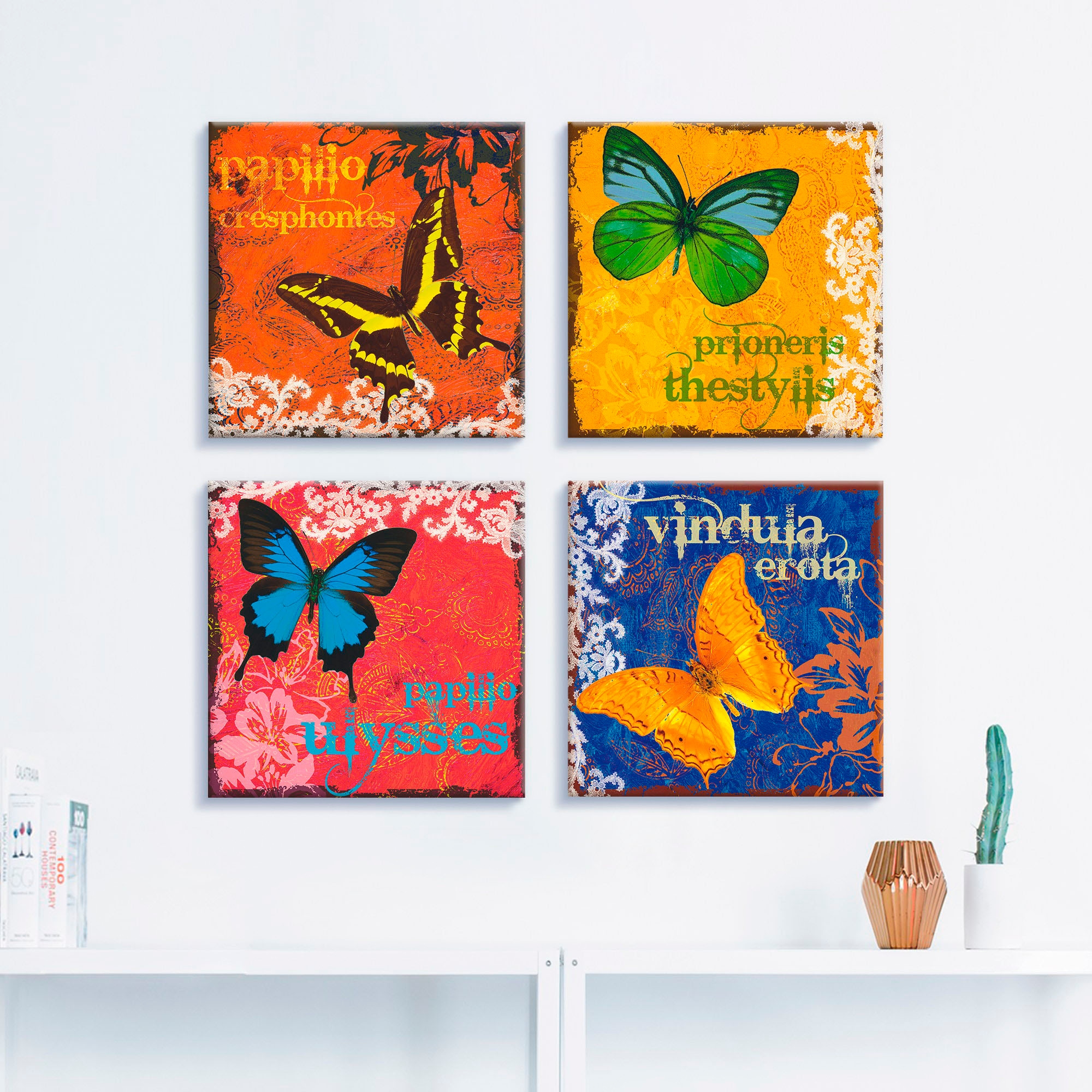 Artland Leinwandbild »Schmetterlinge Bunt«, (4 Set, St.), Größen auf Rechnung 4er Insekten, kaufen verschiedene