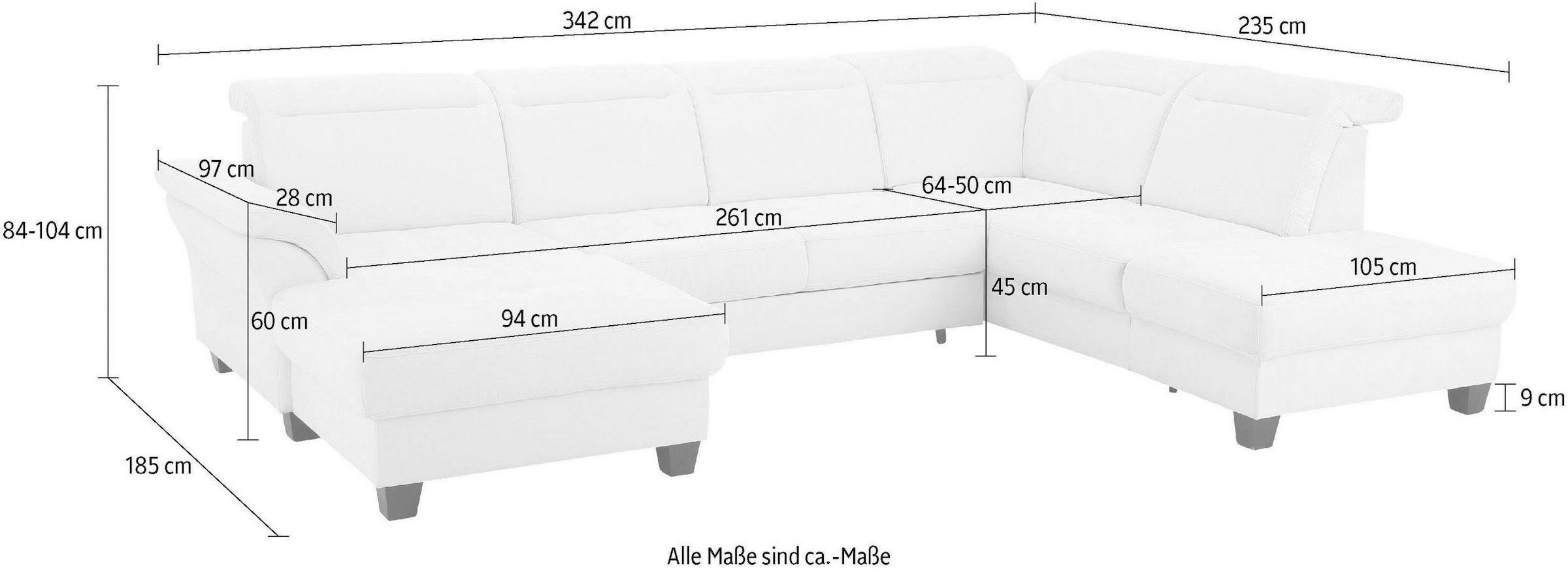 Home affaire Wohnlandschaft »Solvei U-Form« Sitztiefenverstellung und Federkern, wahlweise  Kopfteilverstellung