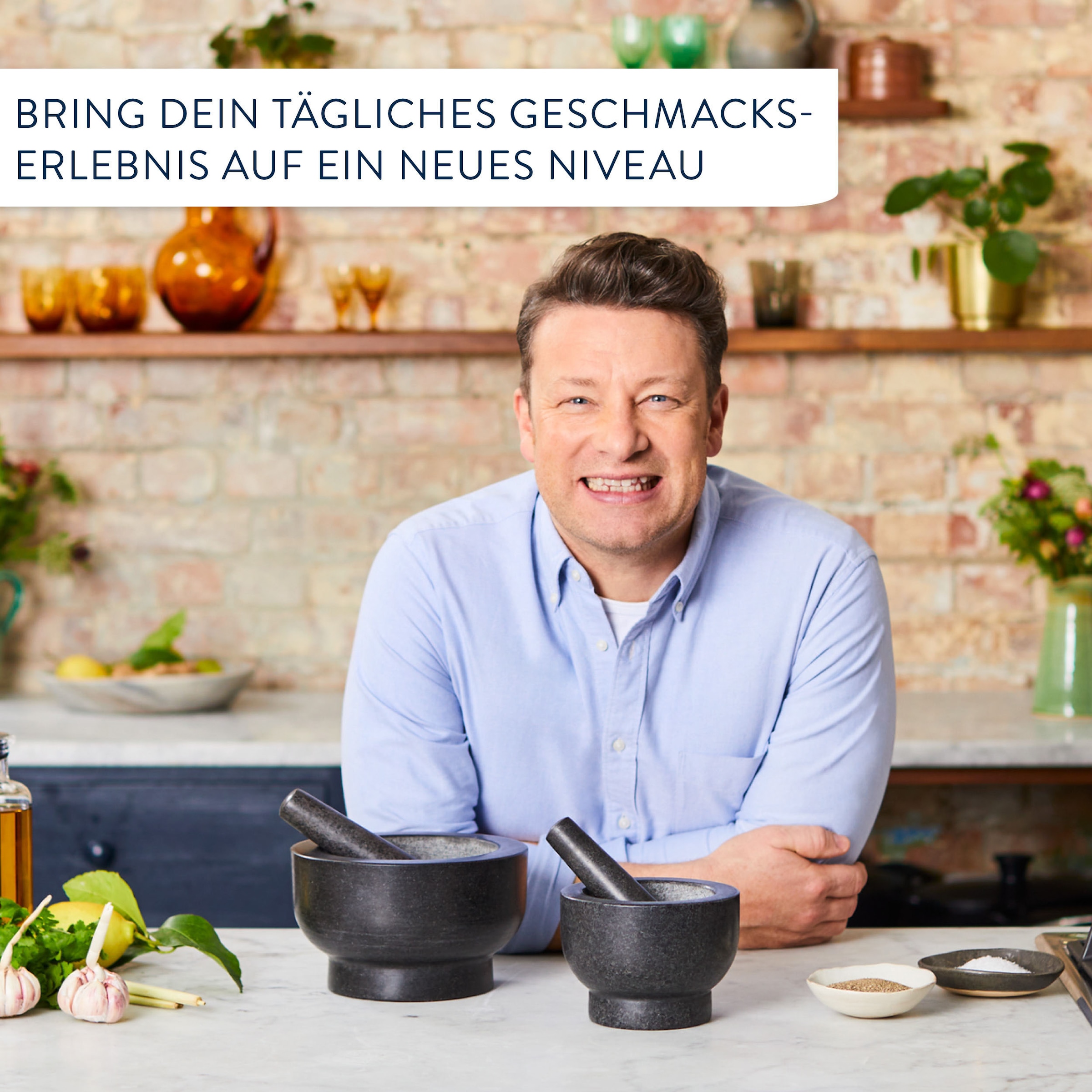Tefal Mörser »Jamie Oliver by Tefal«, (2 tlg.), einfache Reinigung, robust, für nasse und trockene Zutaten, Granit