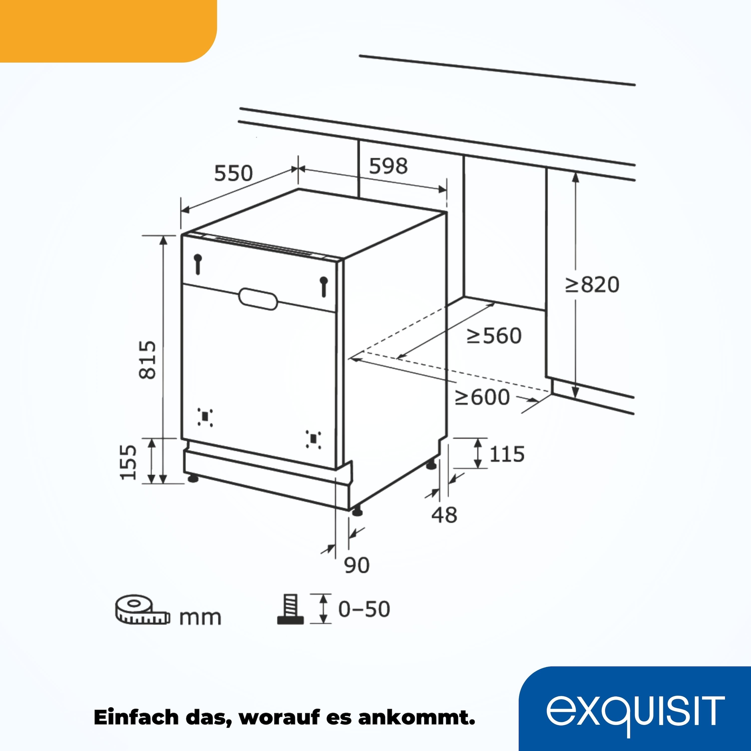 exquisit vollintegrierbarer Geschirrspüler »EGSP6012-E-030E silber«, 12 Maßgedecke
