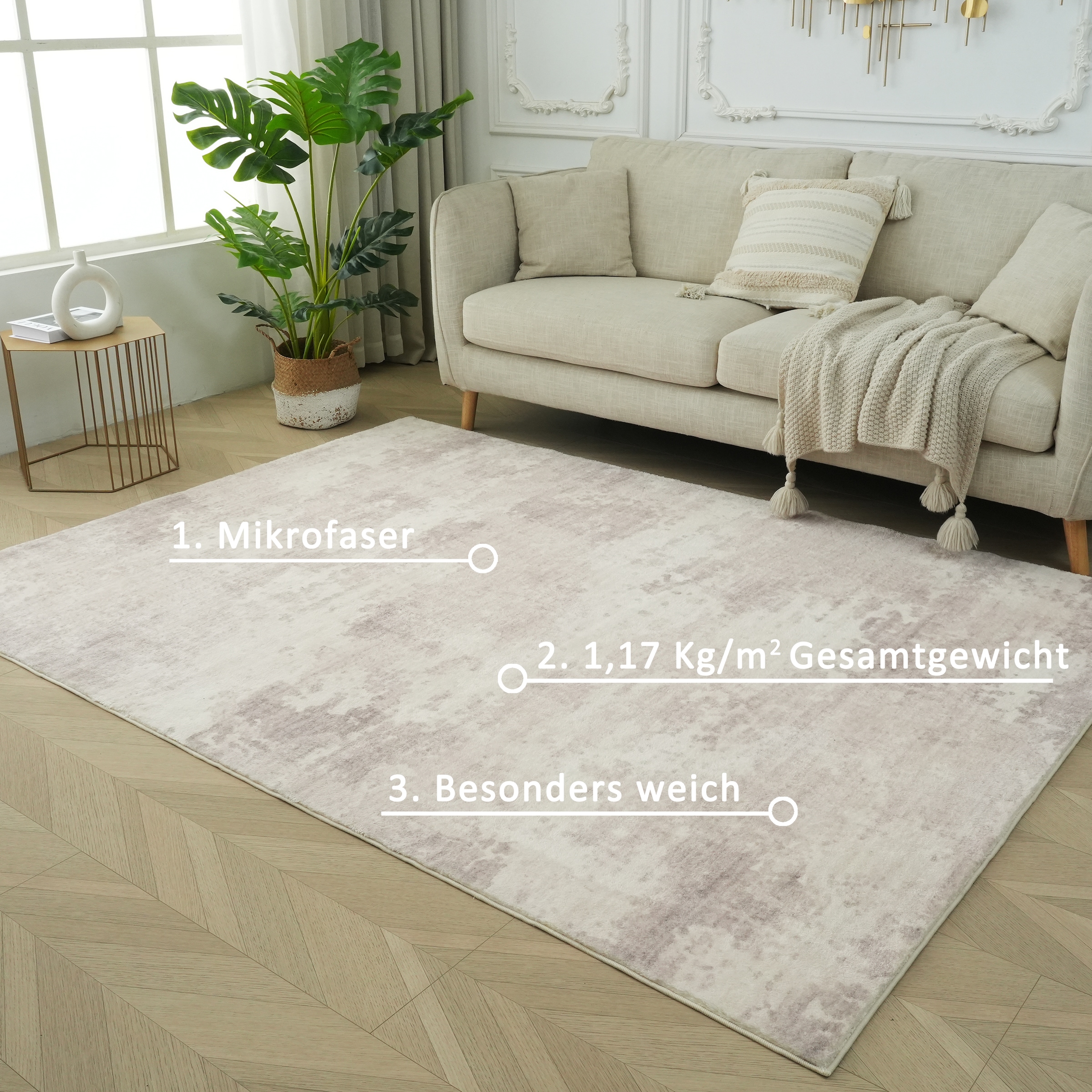 OTTO home Teppich »Mokk, Druckteppich, mehrfarbig, im Vintage-Look« rechteckig 12 mm Höhe bedruckt, waschbar, weich, Wohnzimmer, Schlafzimmer, Esszimmer