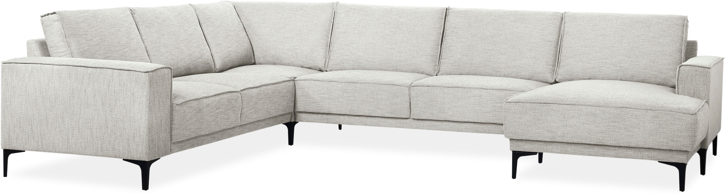 Places of Style Wohnlandschaft »XXL Sofa Oland, Struktur, Flachgewebe, Luxus-Microfaser, Boucle«, U-Form, 342 cm, Wellenunterfederung, Skandi-Design, Metallfüße