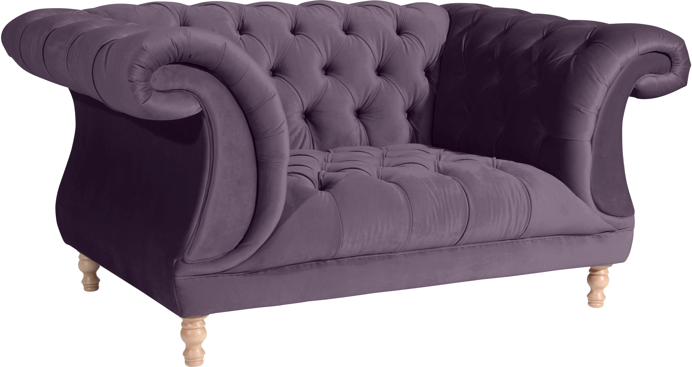 Max Winzer® Loveseat »Isabelle«, mit Knopfheftung & gedrechselten Füßen in Buche natur, Breite 167 cm