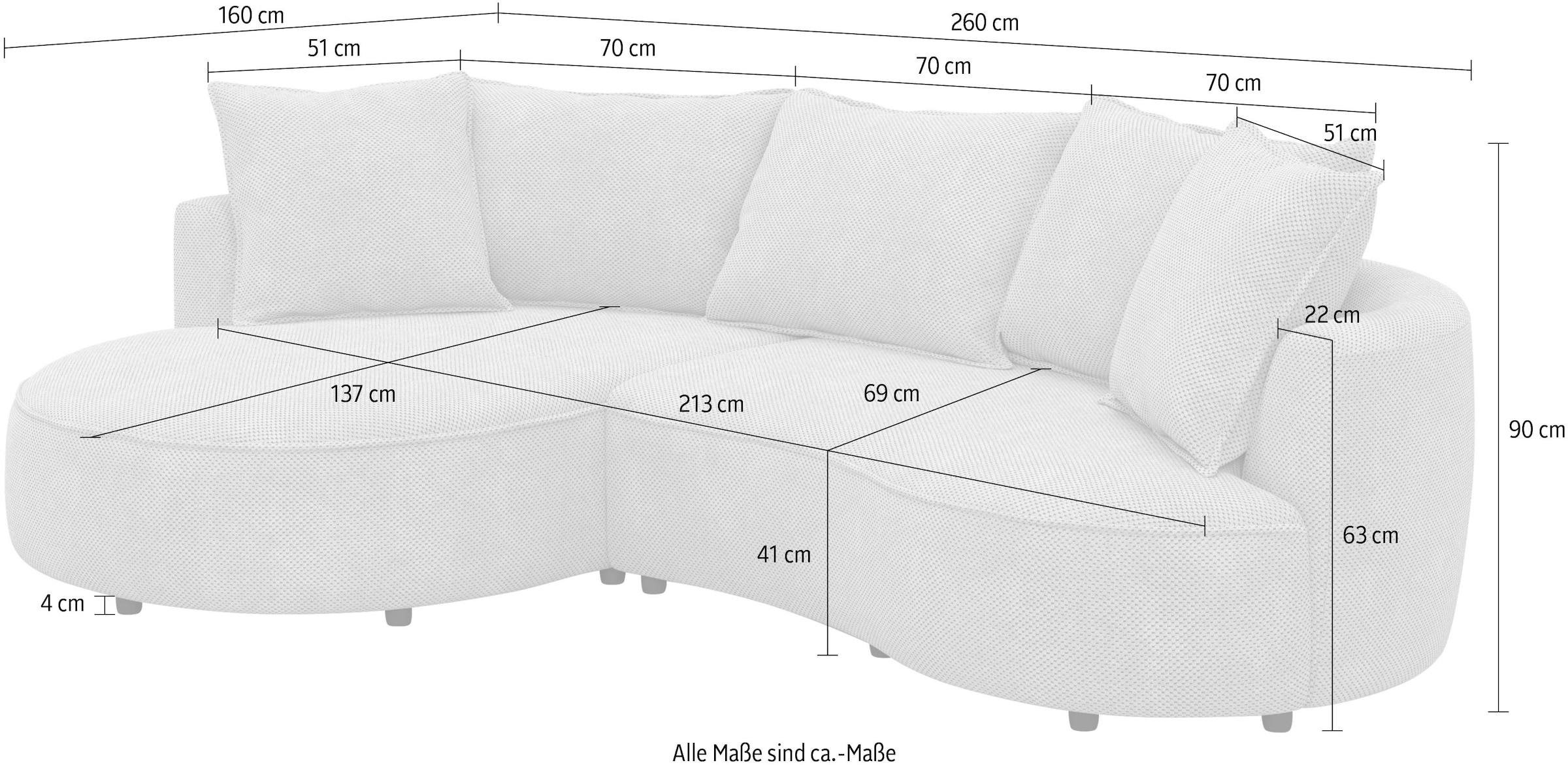 COTTA Ecksofa »Sana L-Form, Breite 260 cm« Loungesofa mit Wellenunterfederung