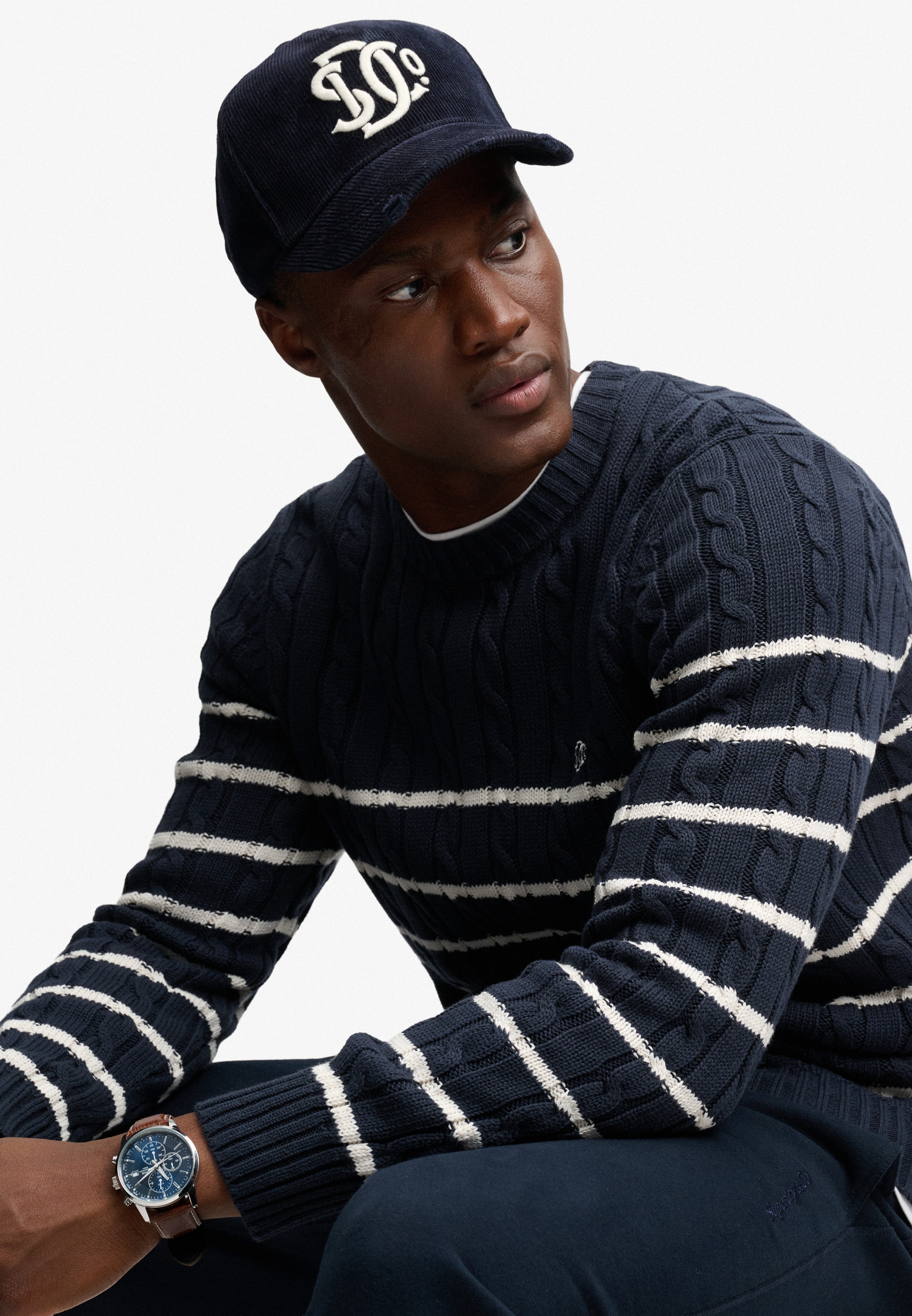Superdry Rundhalspullover »COTTON STRIPE CABLE JUMPER« Baumwolle, slim fit