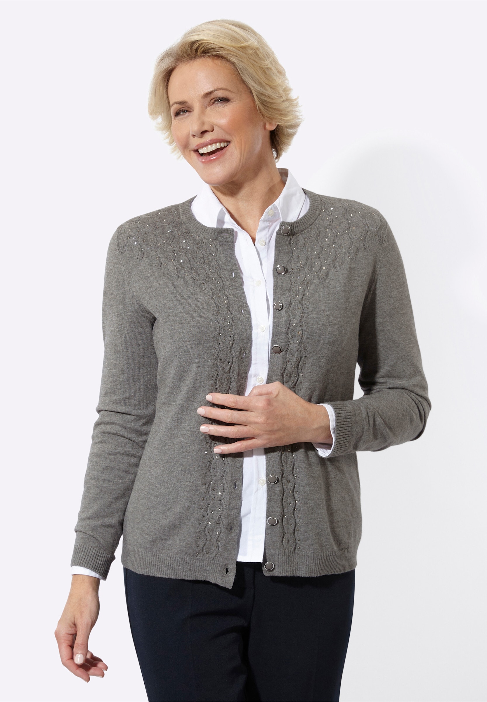 Witt Strickjacke »Strickjacke Strickjacke mit Ajourmuster und Glitzersteinchen«