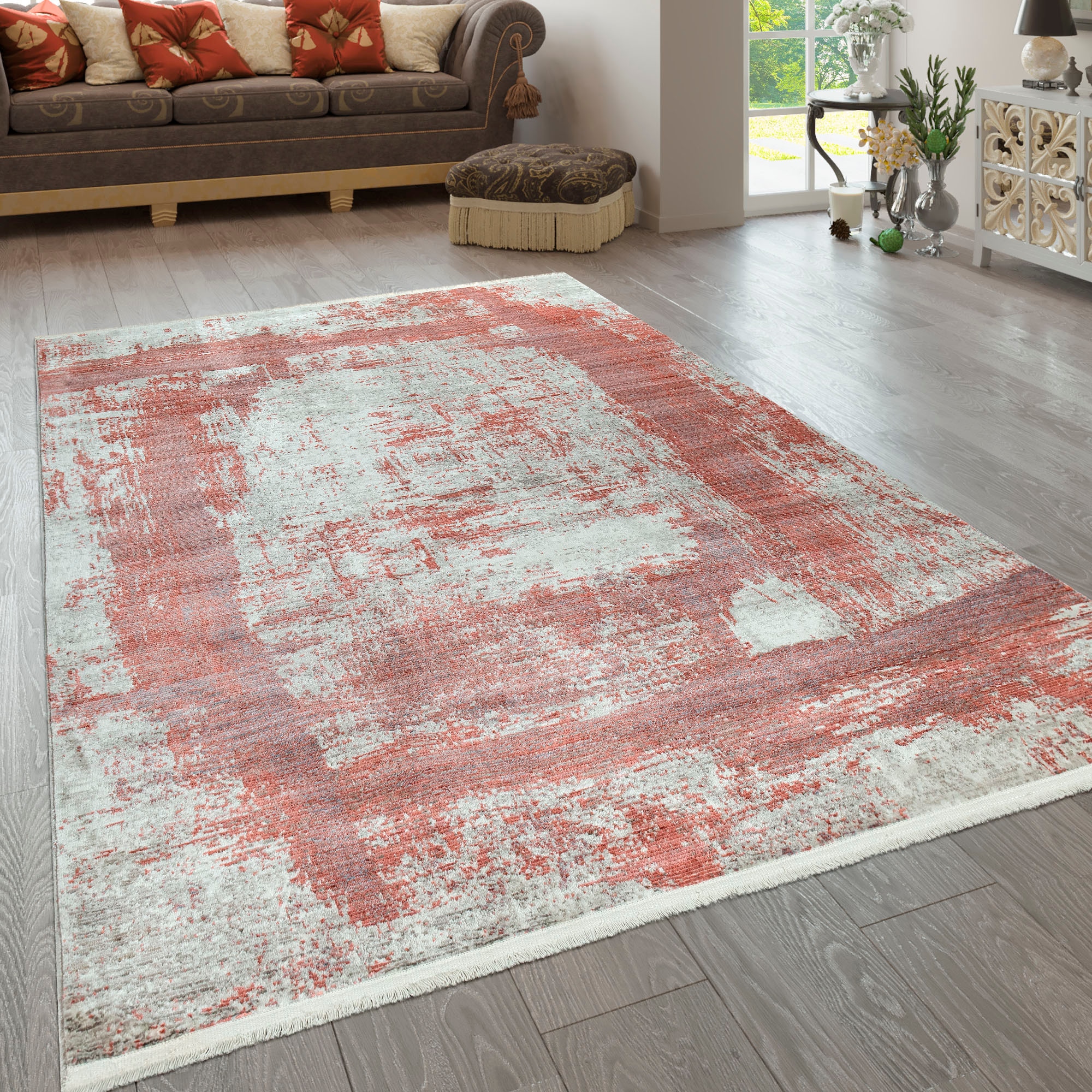 Paco Home Teppich »Pandora 329« rechteckig 5 mm Höhe Kurzflor, Handweb-Optik, modernes Design, mit Fransen