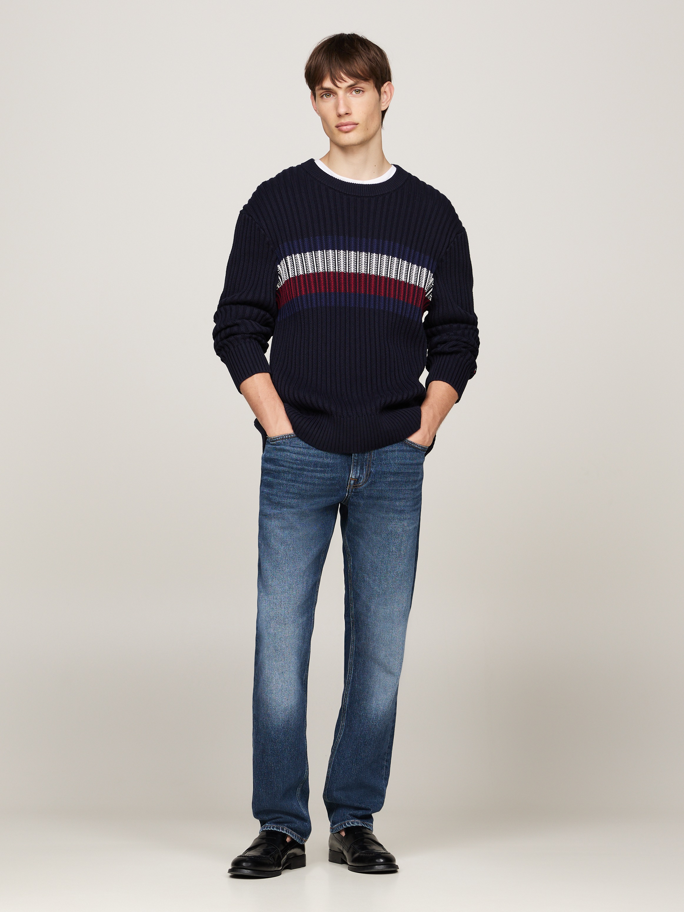 Tommy Hilfiger Rundhalspullover »GLOBAL STRIPE CHUNKY RIB C NK«, mit auffälligem Color Block-Design