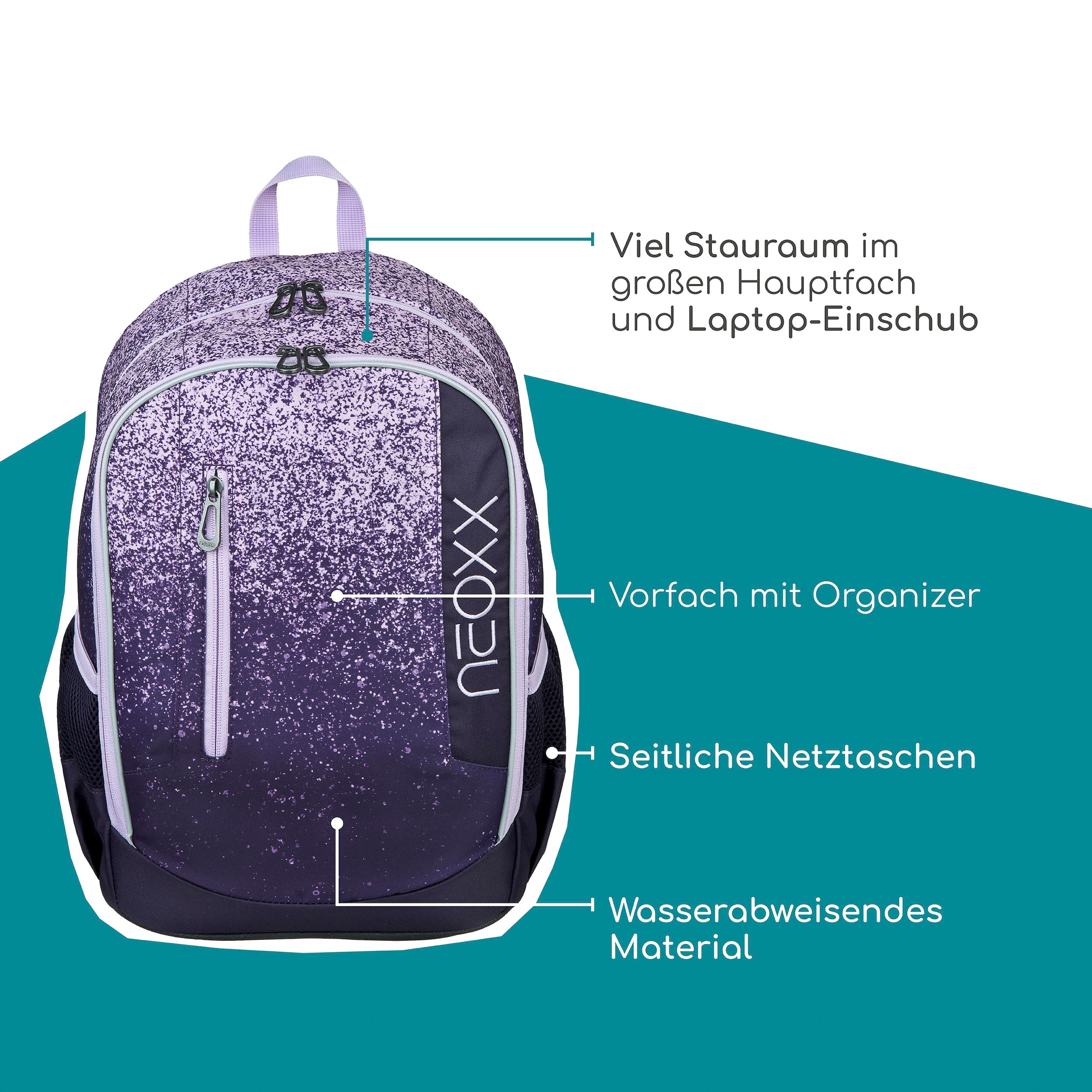 neoxx Schulrucksack »Flow, Glitterally perfect«, teilweise aus recyceltem Material