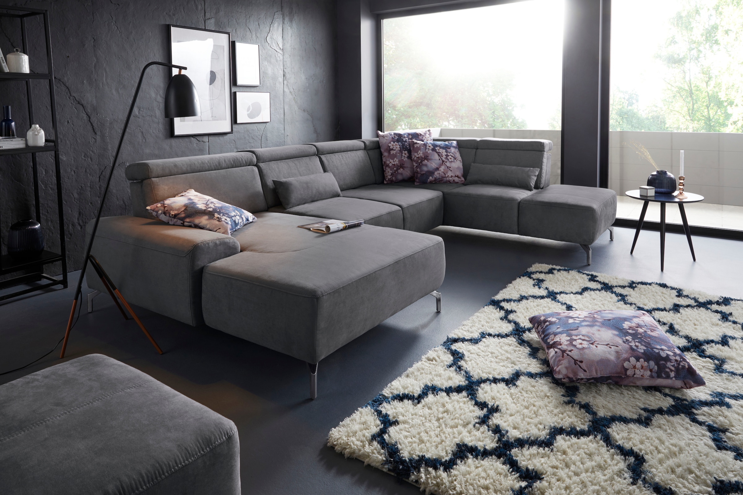 sit&more Wohnlandschaft »Gizeh U-Form« 15 cm Fußhöhe, inklusive Sitztiefenverstellung und Kopfteilverstellung