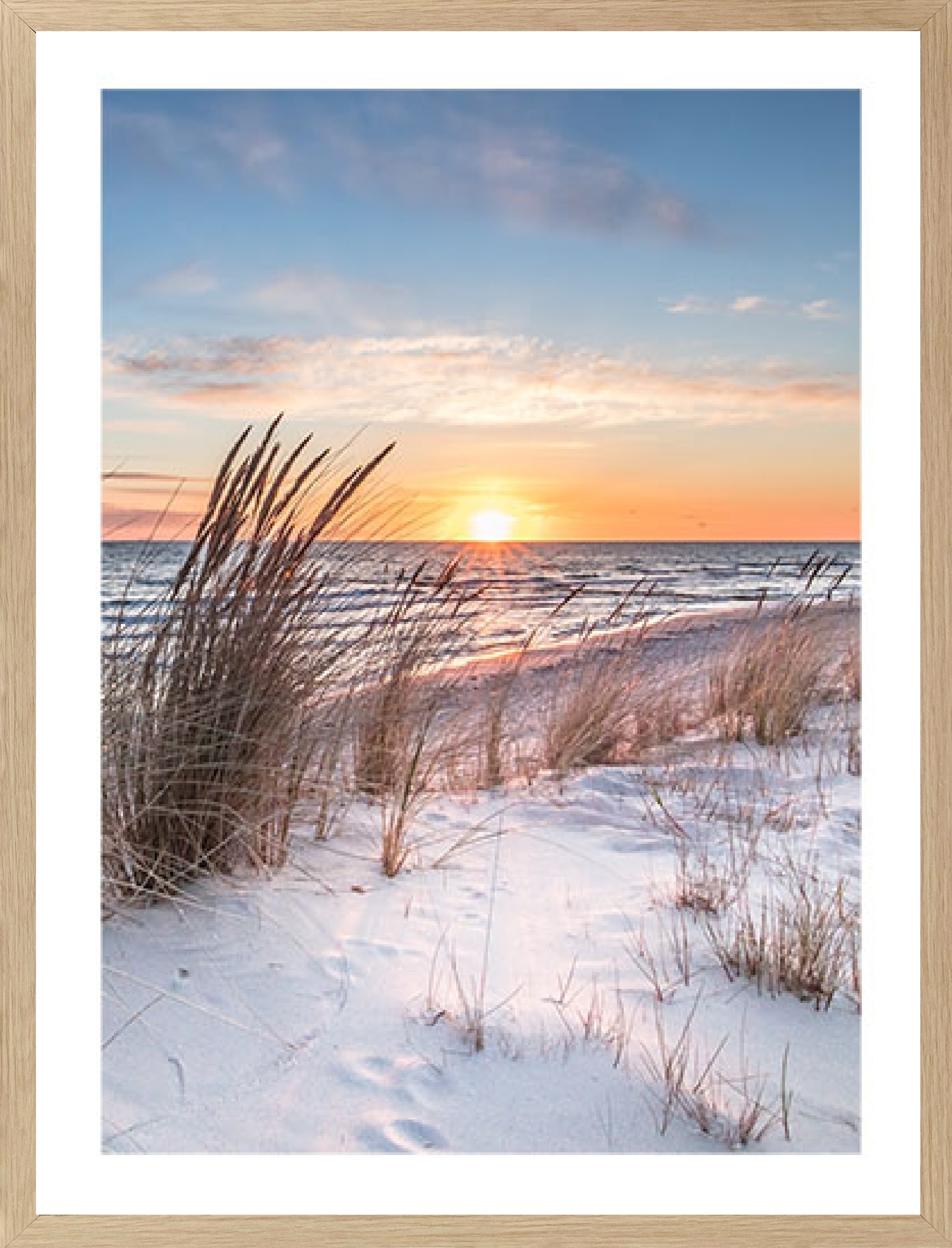 Bönninghoff Bild mit Rahmen, Strand-Düne-Gräser-Meer-Küste-Landschaft-Sonnenaufgang & -untergang-Natur, (1 St.)