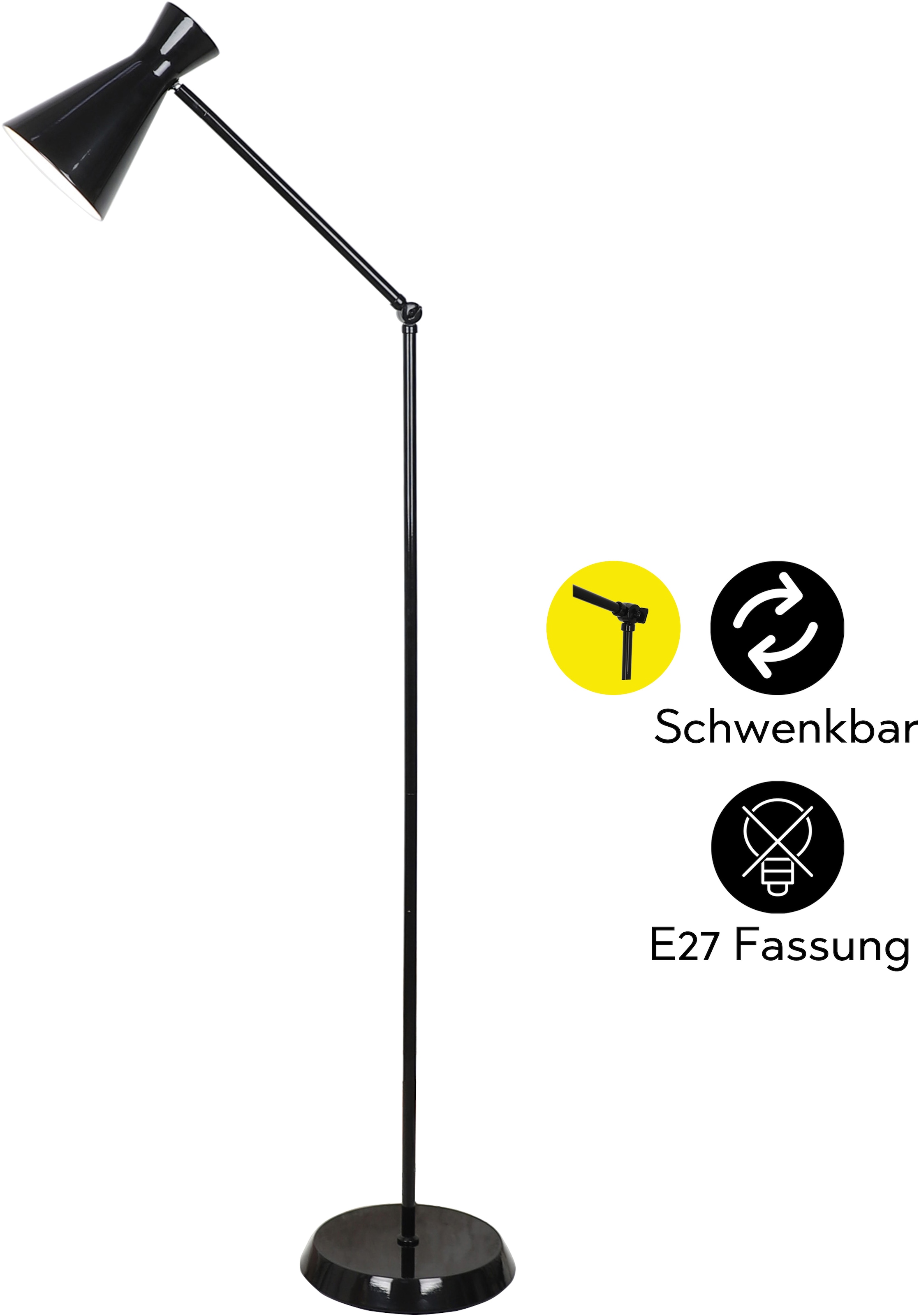 OTTO home Stehlampe »Renell« E27 1 Stk. Minimalistisch, Schwarz, E27, ideal zum Lesen, individuell einstellbar