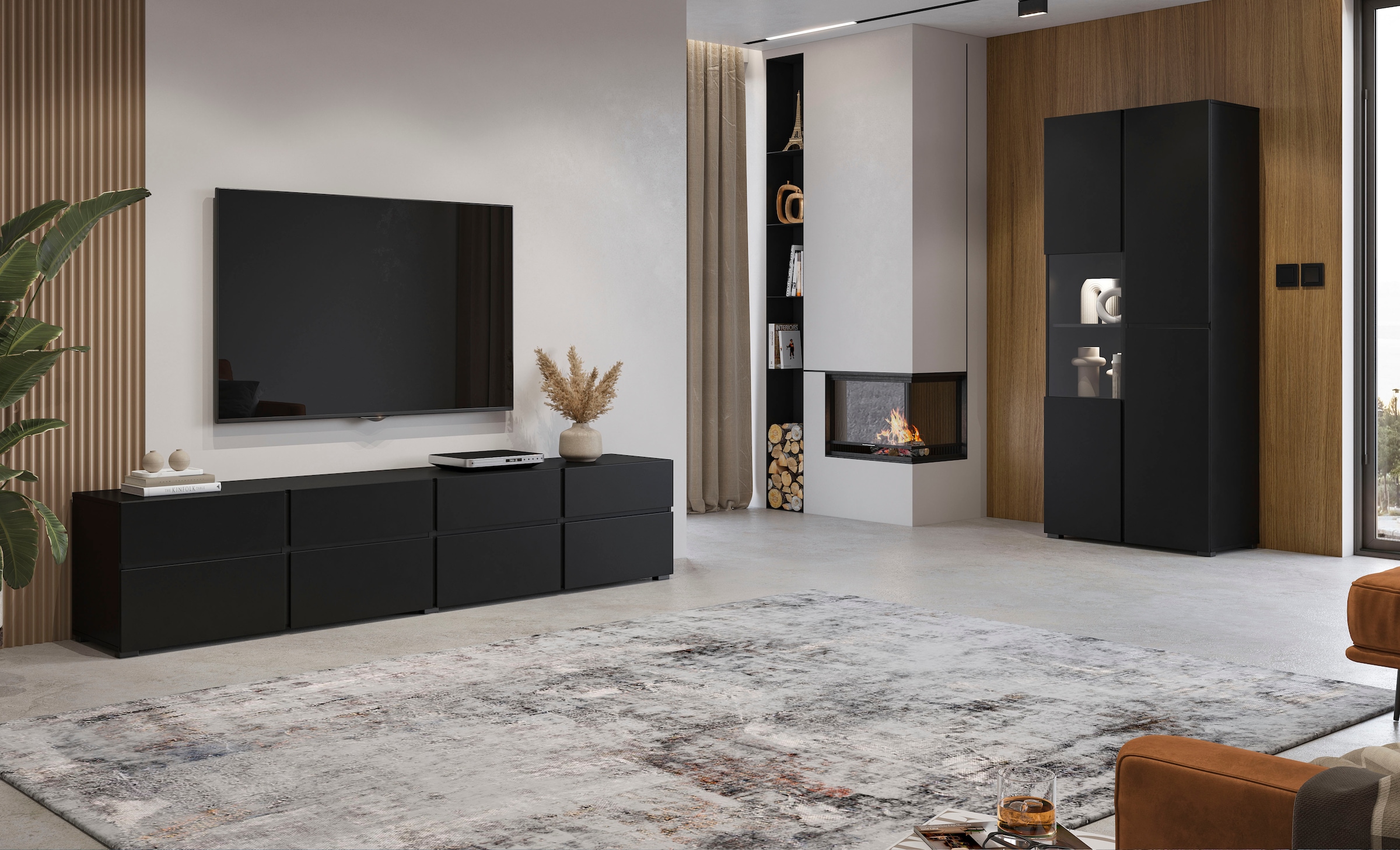 OTTO home Lowboard »Cross, moderne grifflose TV-Kommode,4 Klappen/4 Schubkästen« Breite 225 cm, TV-Schrank mit viel Stauraum, TV-Board