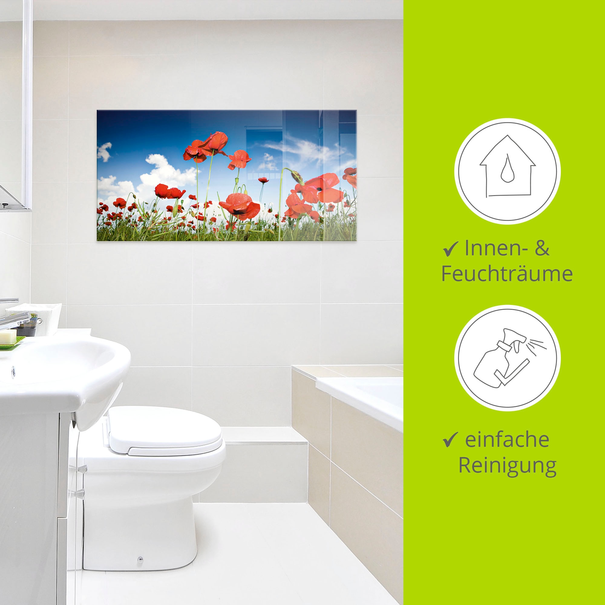 Artland Glasbild »Feld mit Mohnblumen unter Himmel« Blumenwiese 1 Stk. tlg. in verschiedenen Größen