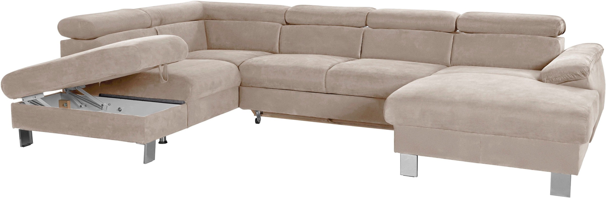 COTTA Polstergarnitur »Komaris«, (Set), Set: bestehend aus Wohnlandschaft und Hocker, Kopfteilverstellung