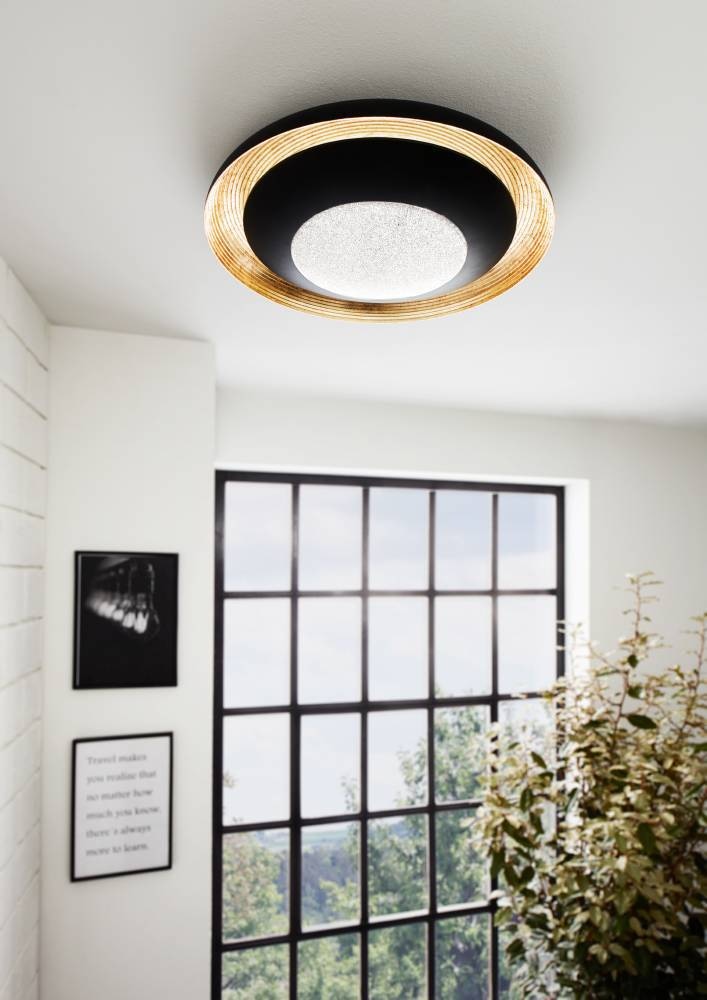 EGLO Deckenleuchte »CANICOSA 2 Deckenlampe, gold, schwarz, dimmbar, tuneable white, CCT«, 1 flammig, Leuchtmittel LED-Board | LED fest integriert, Farbtemperaturwechsel, Nachtlicht, Granille-Kristallen, Ø49,5cm