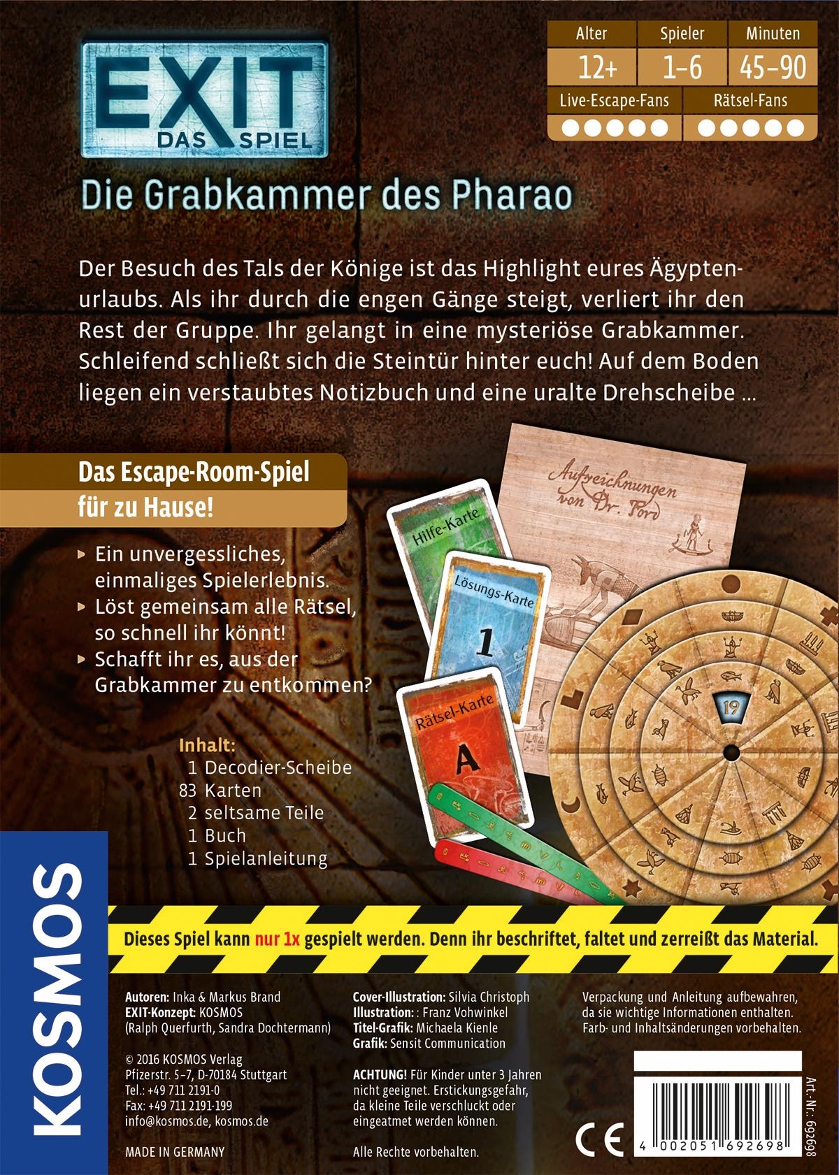 Kosmos Spiel »EXIT, Das Spiel, Die Grabkammer des Pharao«, Made in Germany