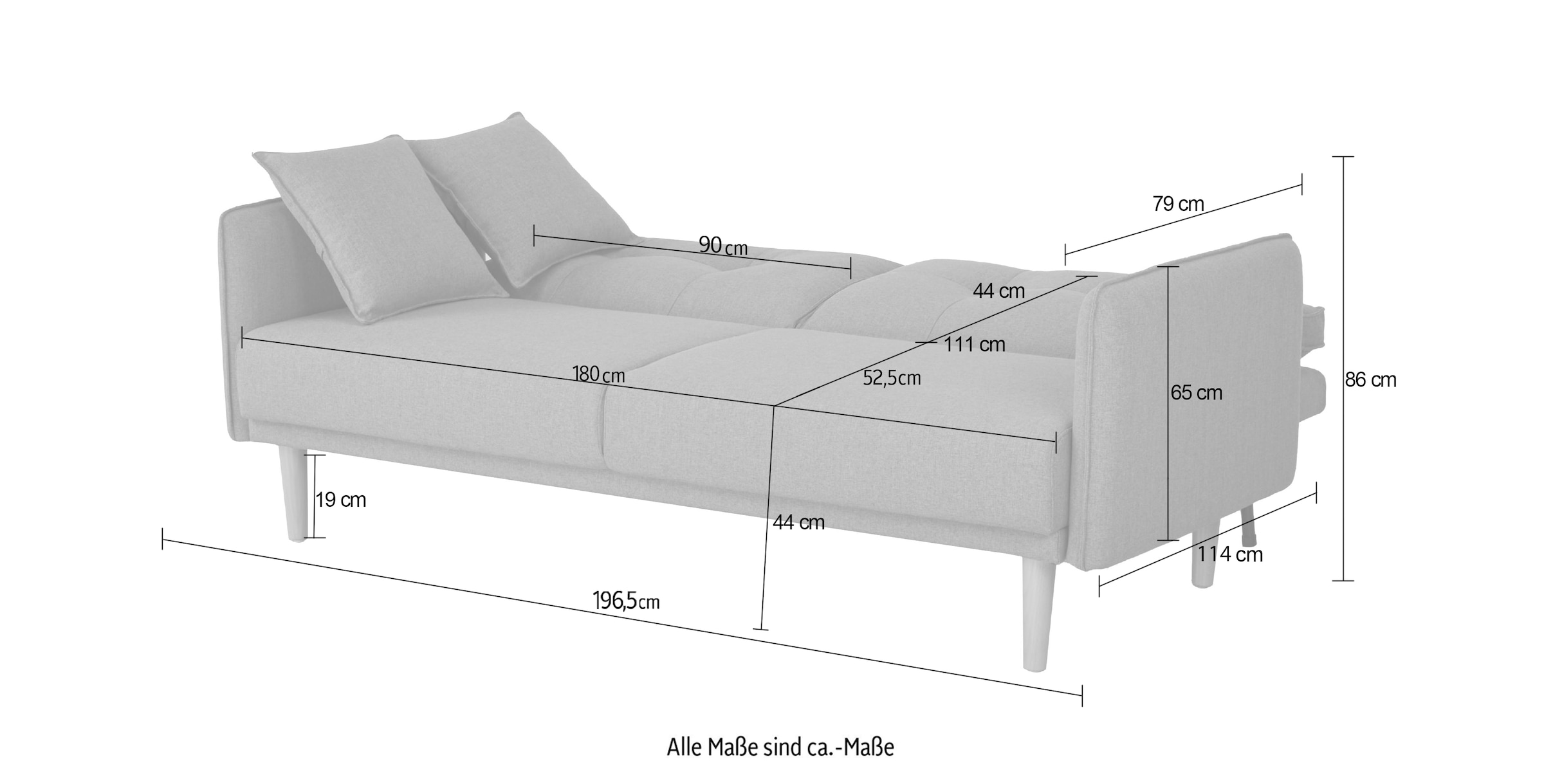 Home affaire Schlafsofa »SORENITY, 196 cm, 3-Sitzer, verstellbare Rückenlehne« Klappmechanismus, feiner Webstoff, natürliche Farben