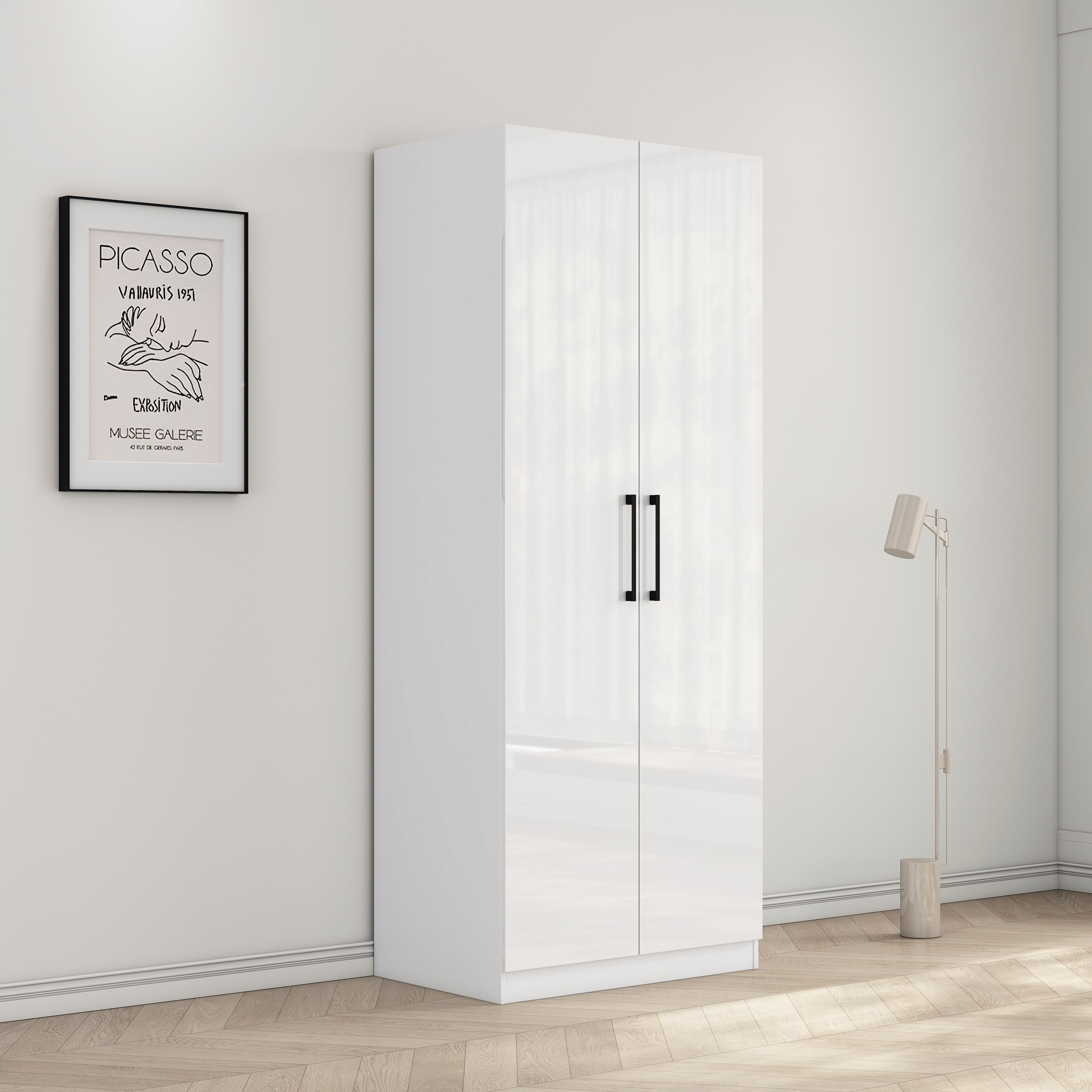 OTTO home Kleiderschrank »Sylt Schlafzimmerschrank Garderobe Schrank hochglanz« hochwertige Metall Griffe in schwarz,  Drehtürenschrank mit perfekter Innenausstattung, Breite 80cm