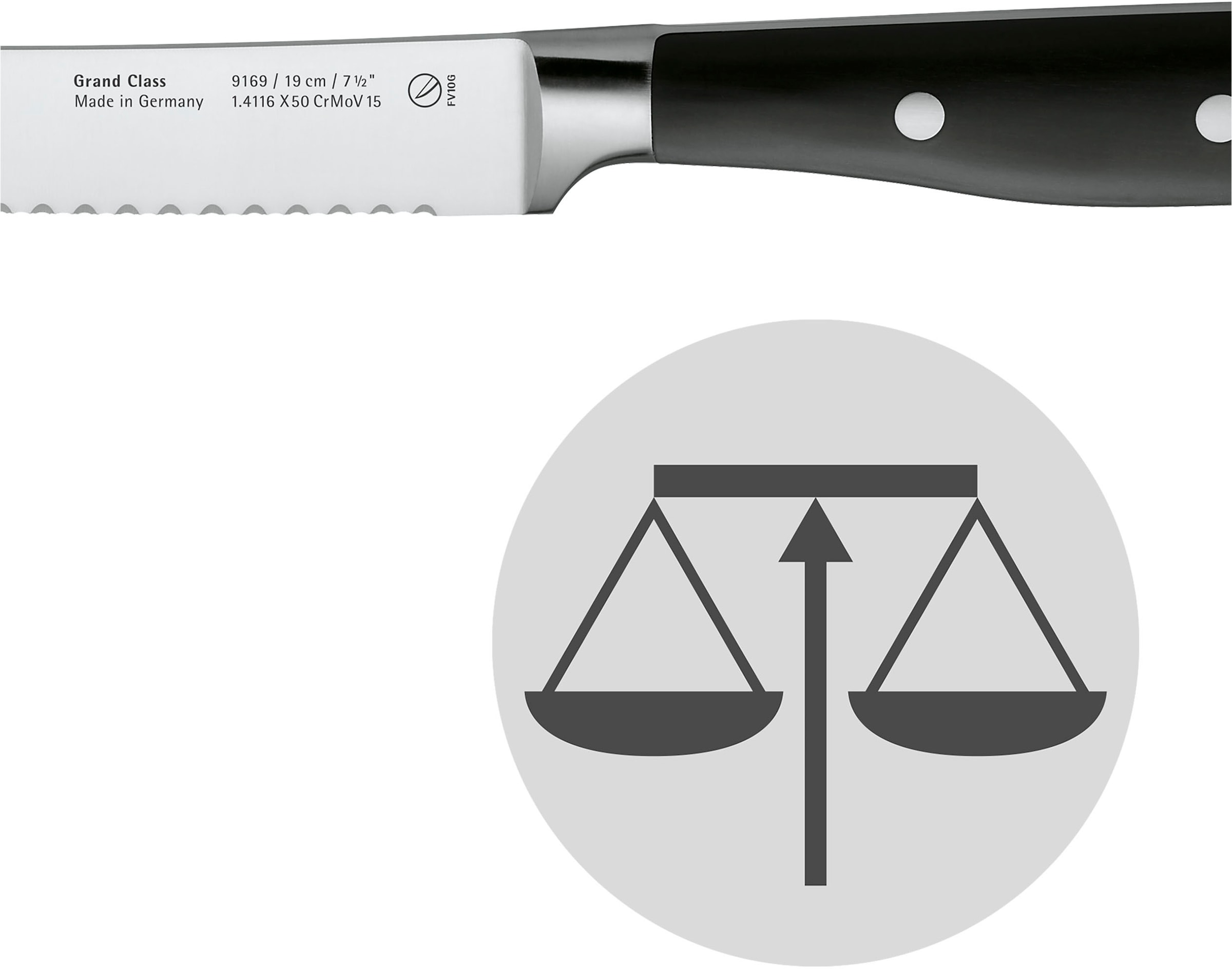 WMF Brotmesser »Grand Class«, (1 tlg.), langanhaltende Schärfe, Doppelwellenschliff, fugenlos ergonomisch