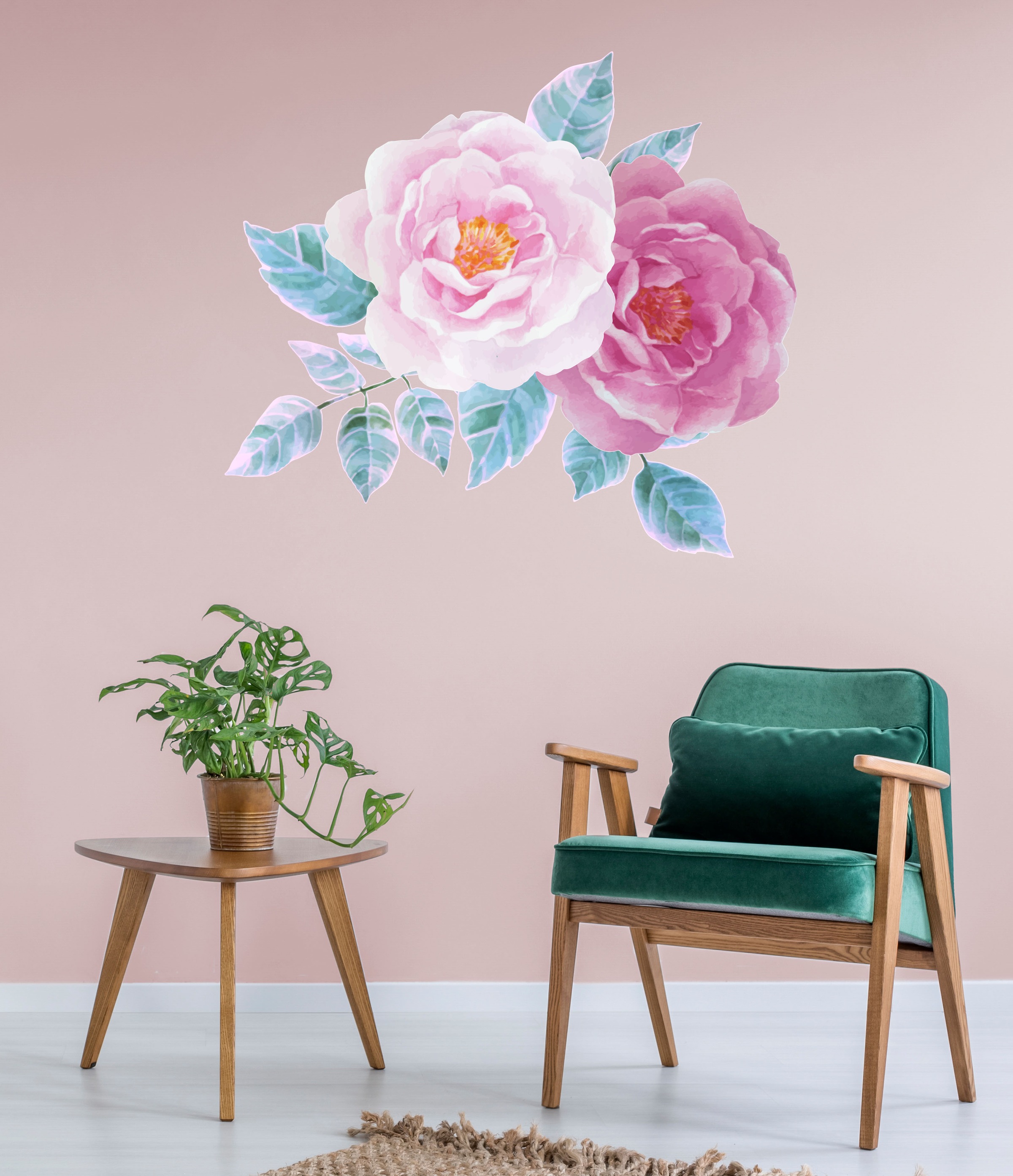 queence Wandtattoo »Lina«, (1 St.), Wandbild, Sticker, rosa, Blume, Blüte, selbstklebend, Pastellfarben