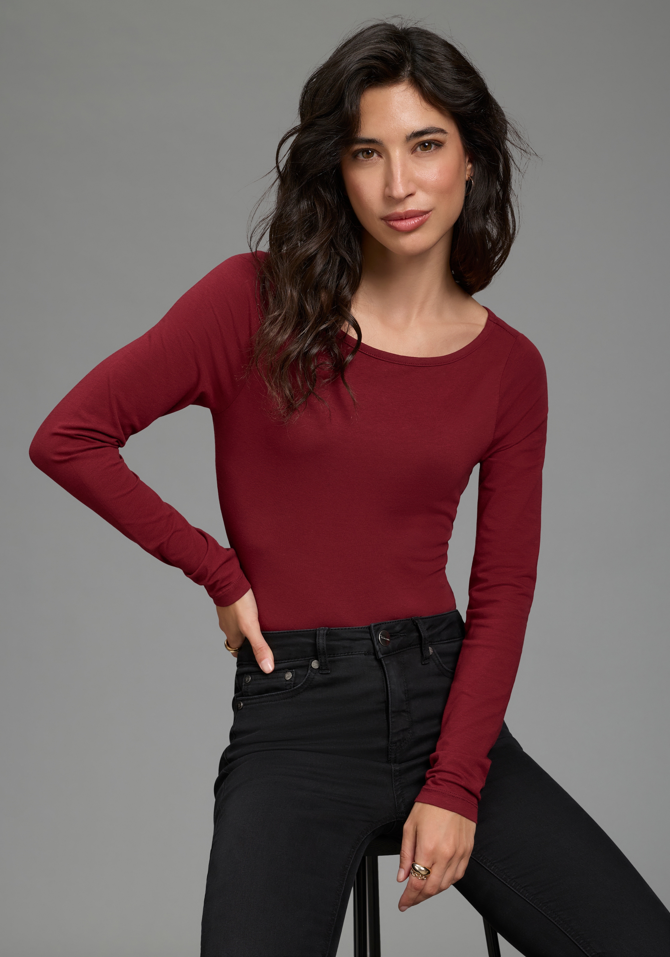 Laura Scott Body »miu U-Boot Ausschnitt« Packung, 2er-Pack,  im Sparset, langärmlig, figurbetont, Baumwollmischung