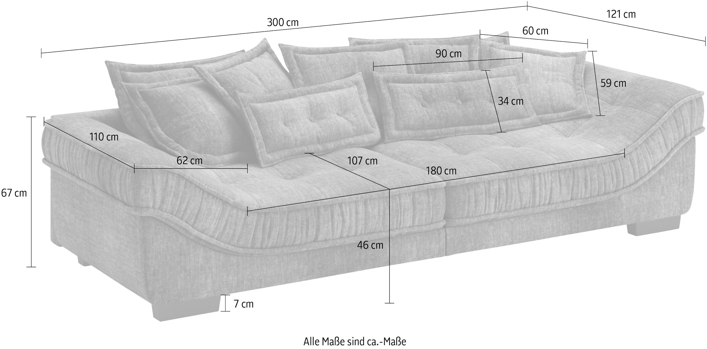 Mr. Couch Big-Sofa »Diwan II«, Wahlweise mit Kaltschaumpolsterung bis 140 kg belastbar