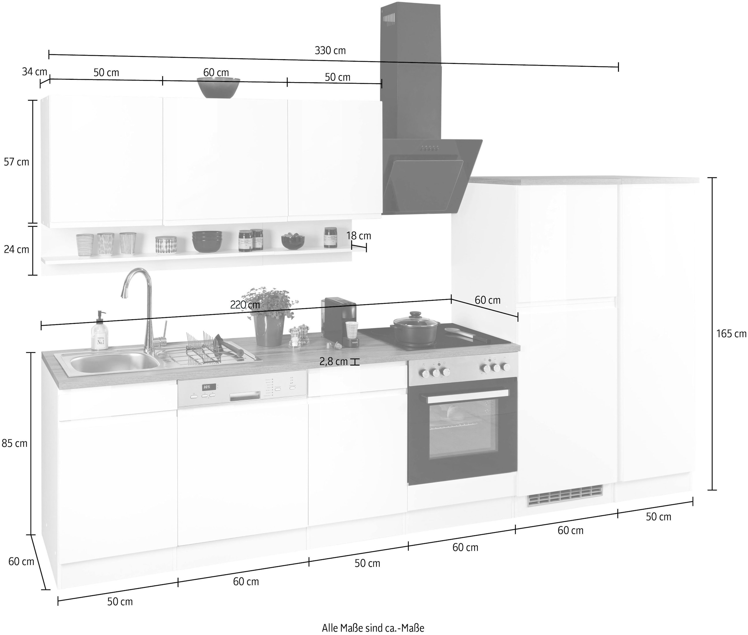 KOCHSTATION Küchenzeile »KS-Virginia« Breite 330 cm, wahlweise mit E-Geräten