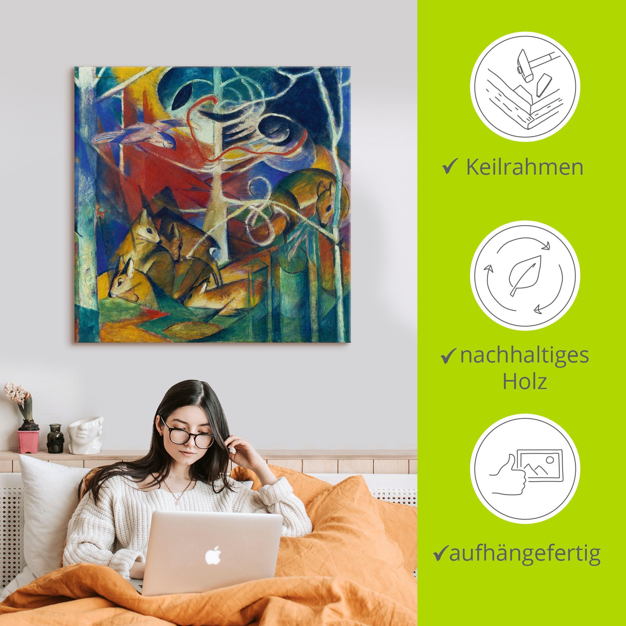 Artland Leinwandbild »Rehe im Walde I. 1913« Wildtiere 1 Stk. tlg. auf Holzrahmen gespannt