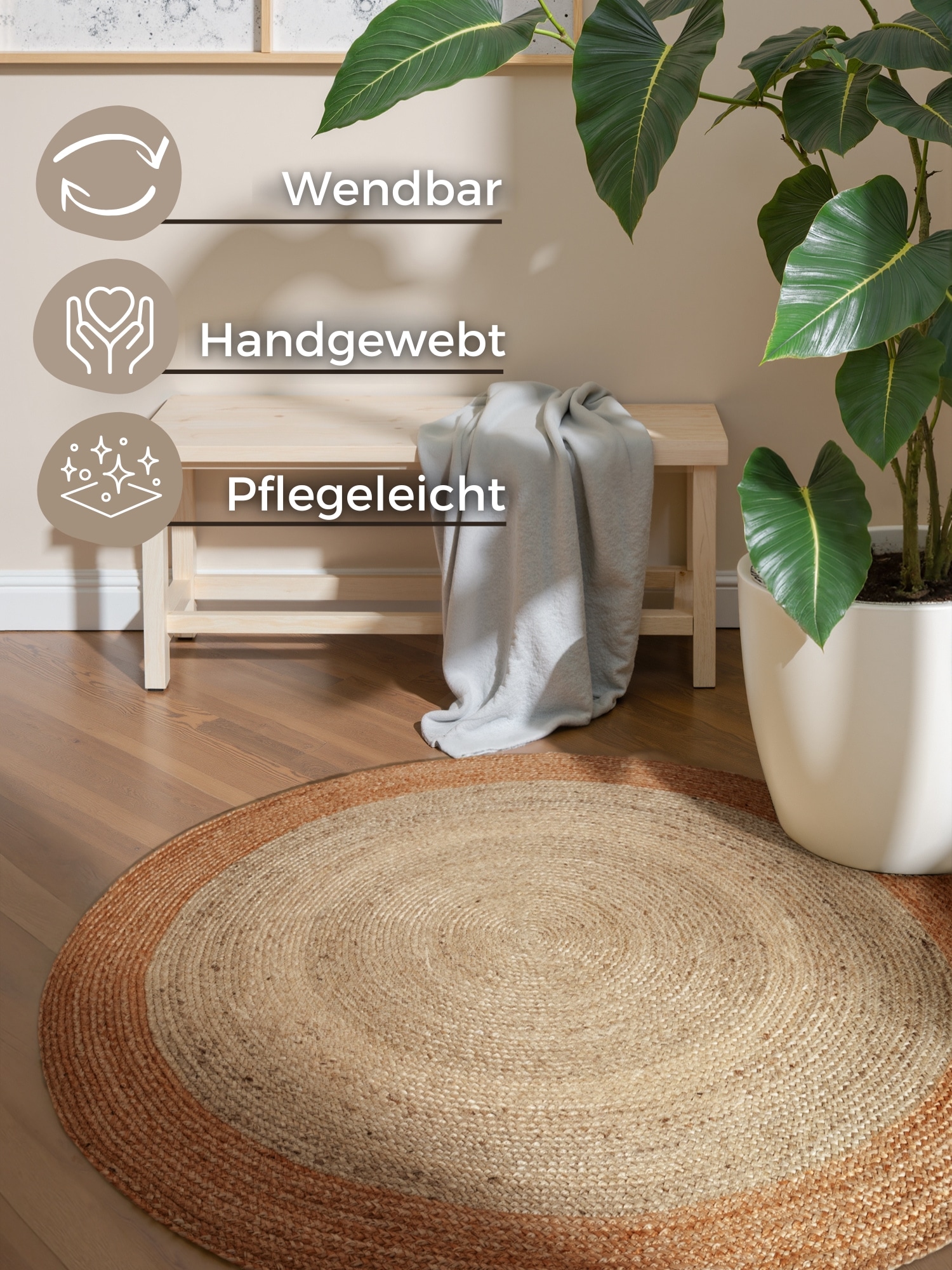 HANSE Home Teppich »Jutta Juteteppich«, rund, 9 mm Höhe, 100% Jutefaser, Natur, Wohnzimmer, Esszimmer, Flur, Boho, Skandi